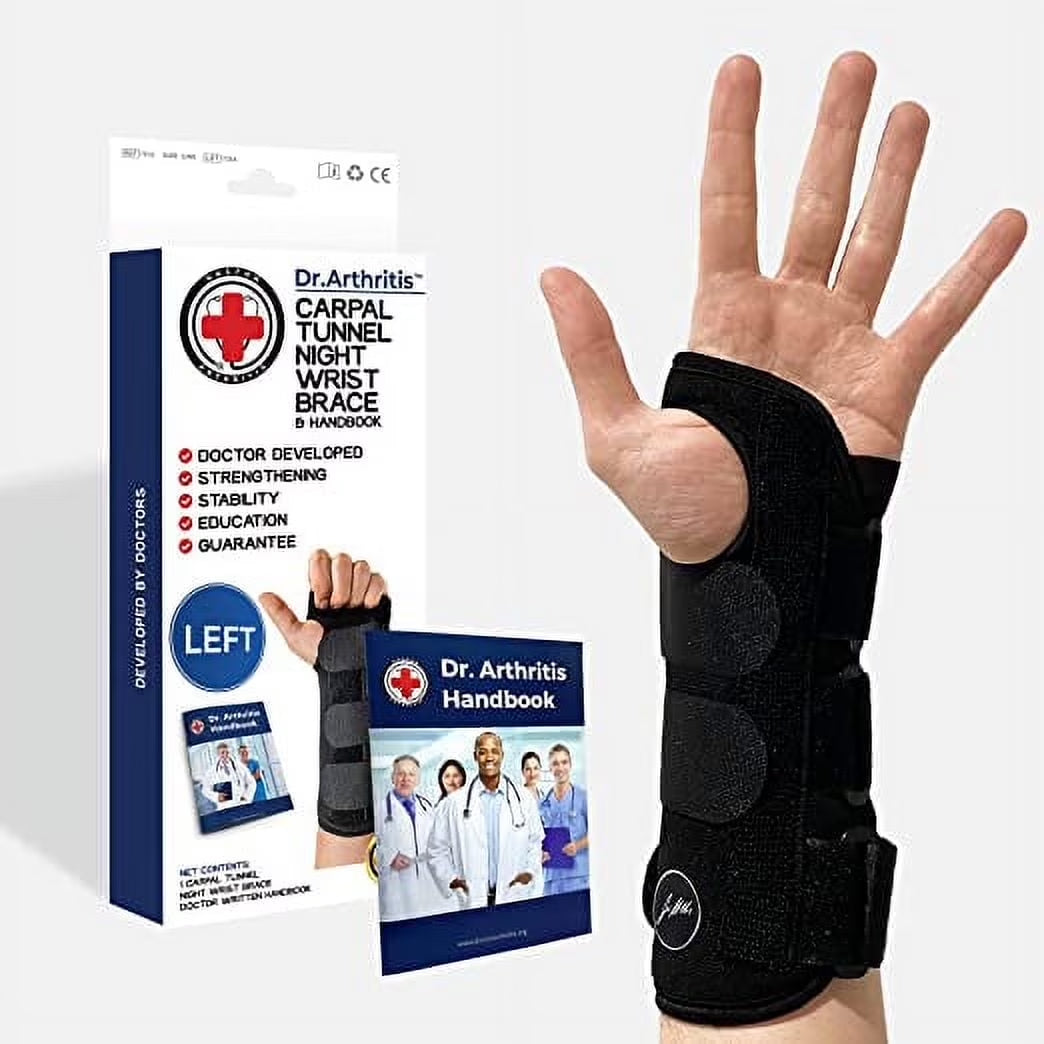 Wrist Wrap – Doctor-Developed Adjustable Support with FDA Device & Handbook (Left Hand)