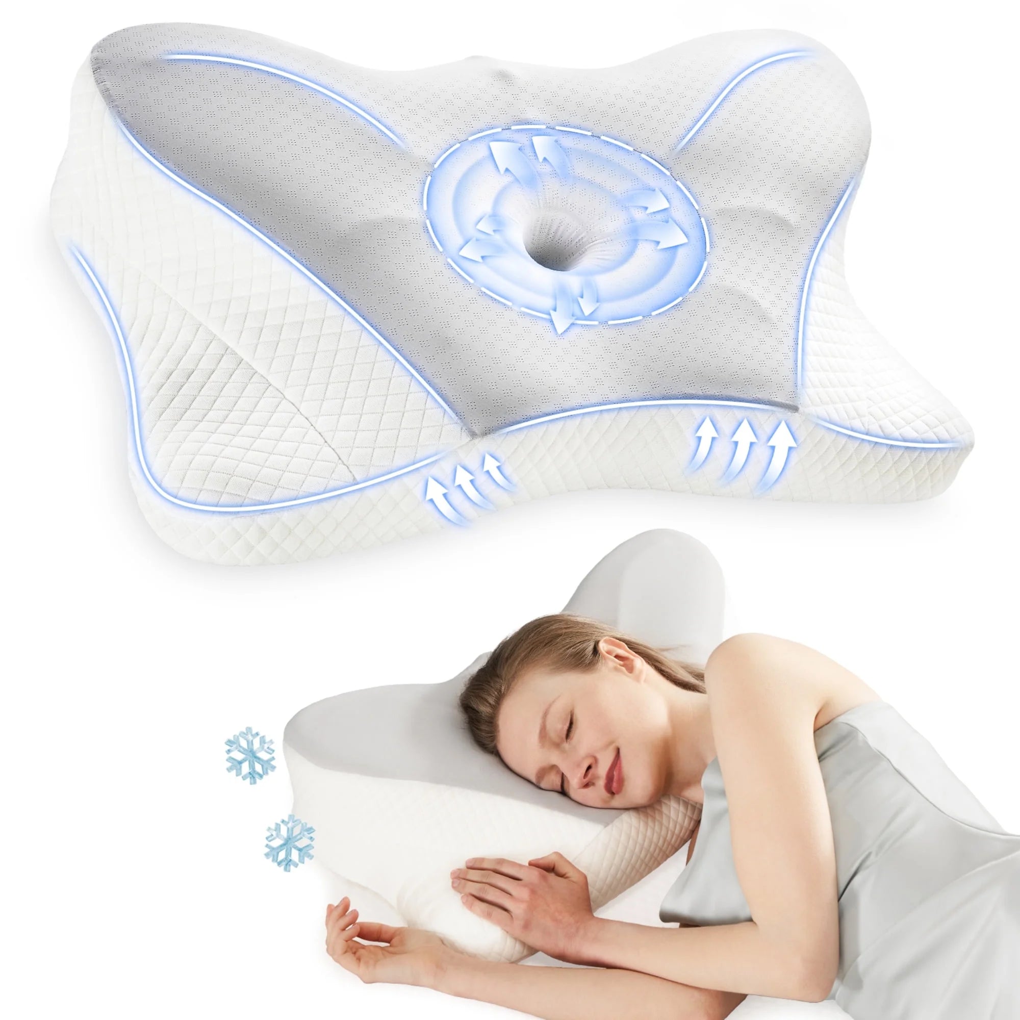 Cervical Pillow for Neck Pain Relief, Memory Foam Ergonomic Pillow for Side, Back & Stomach Sleepers, Grey