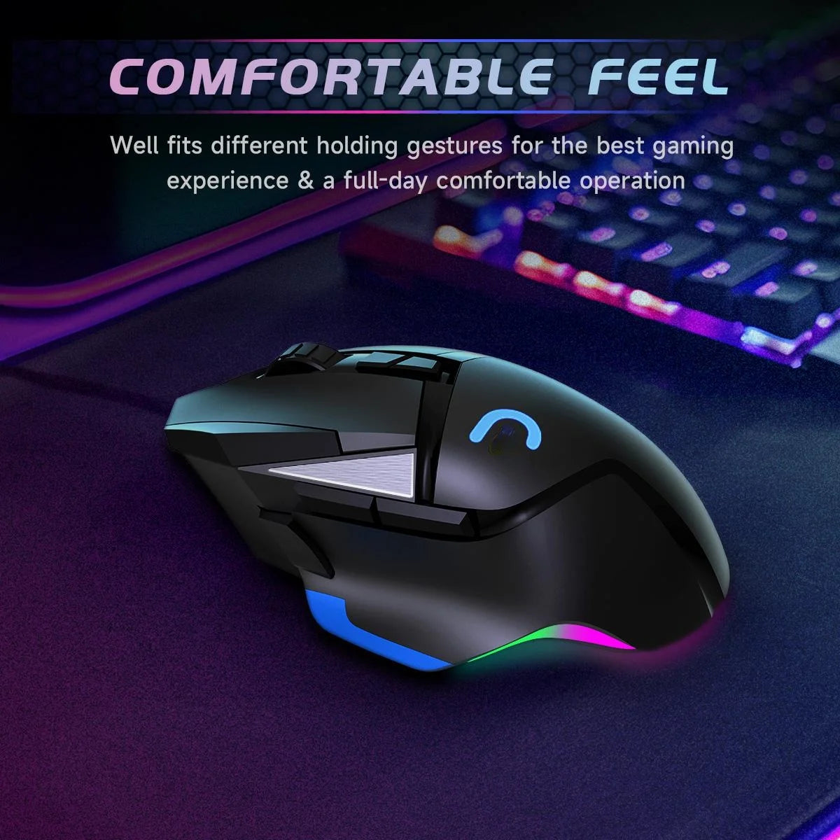 Gaming Mouse, Wired Optical Gaming Mouse, 16000 DPI, 8 Programmable Buttons, RGB Lighting, Black