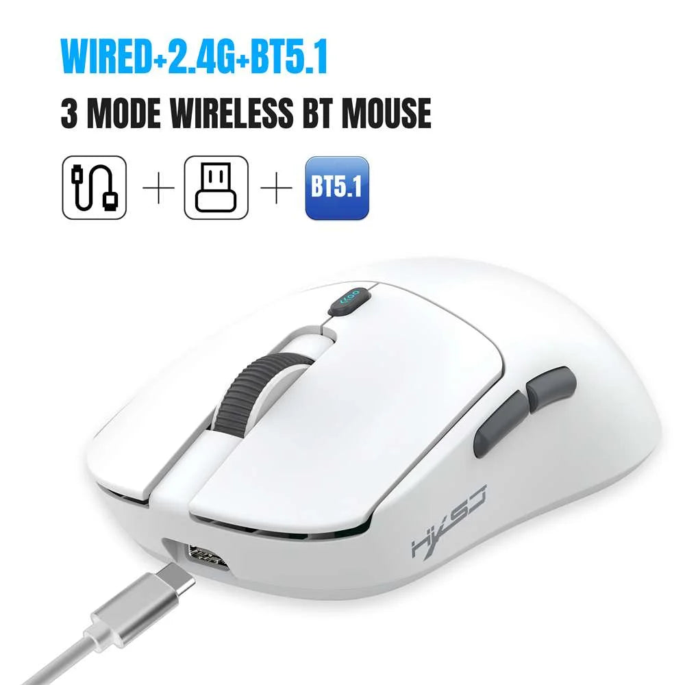 Wireless Gaming Mouse,Long Battery Standby,3 Mode Wired/2.4G/Bluetooth 5.1 Portable Rechargeable Gaming Mice for Pc/Mac/Computer/Laptop/Tablet,White