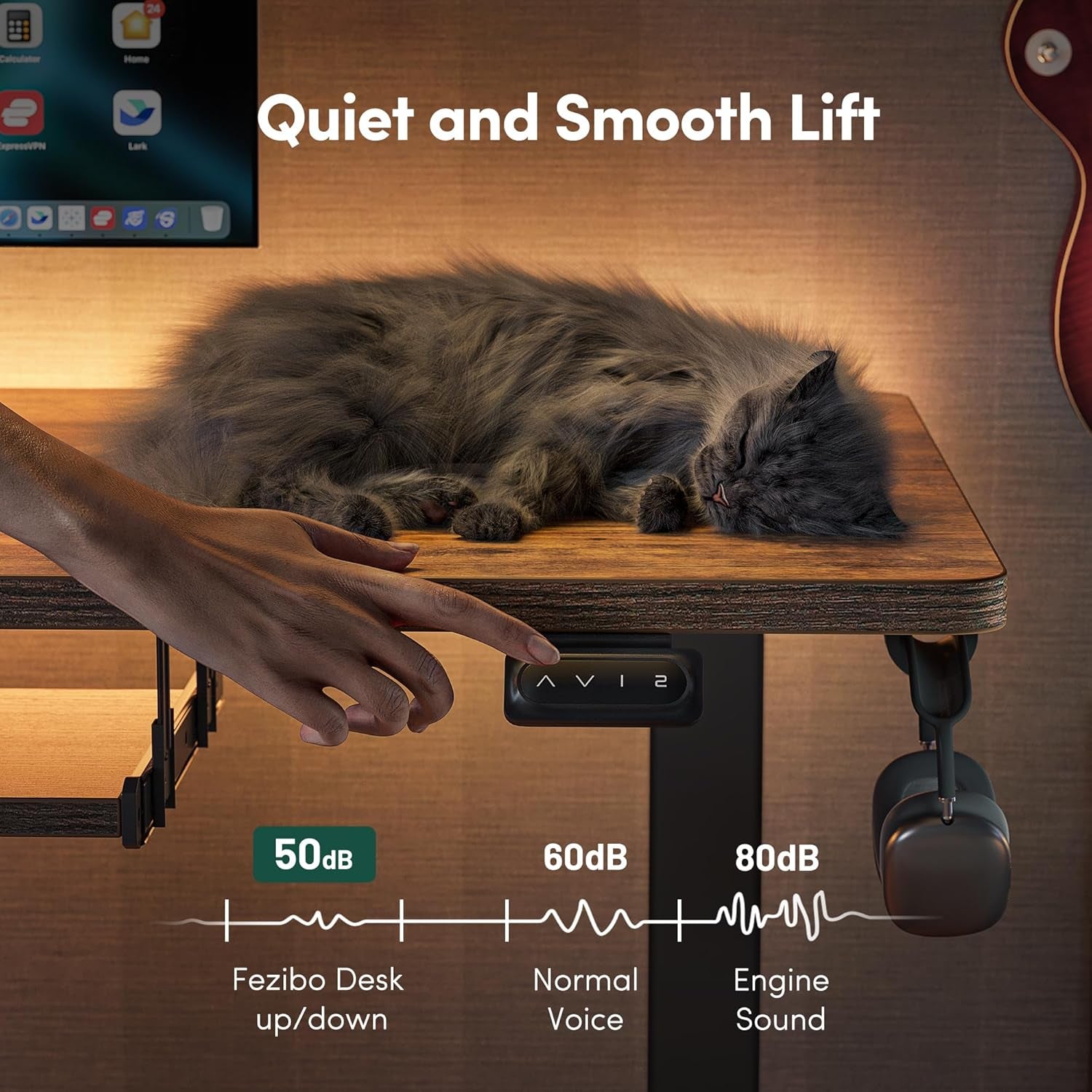 Standing Desk with Keyboard Tray, 48 × 24 Inches Electric Height Adjustable, Sit Stand up Desk, Computer Office Desk, Rustic Brown