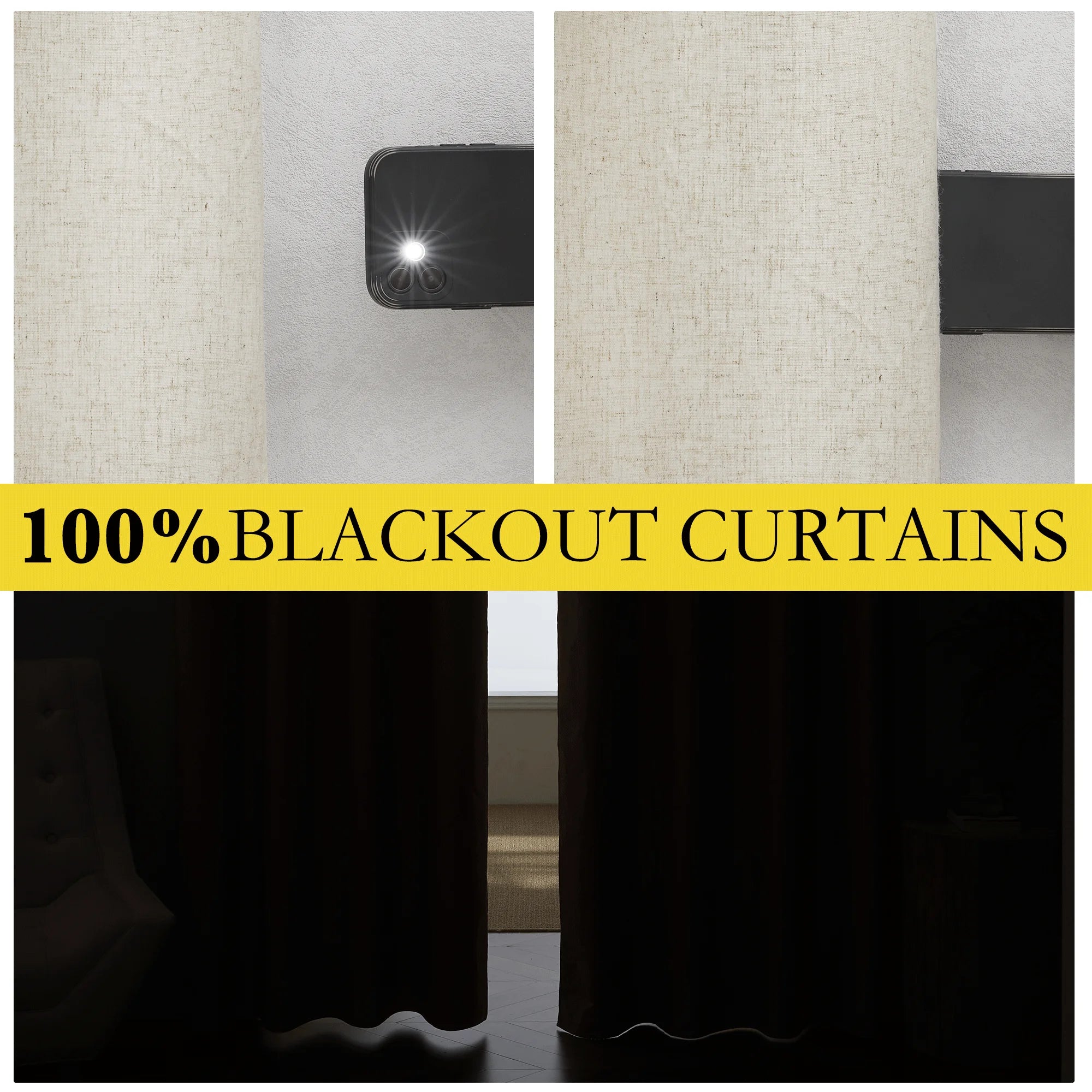 Natural Linen Blackout Curtains 102 Inches Length 2 Panels for Home Office, 52" Wide, Room Darkening Curtains Linen Textured Thermal Insulated Window Drapes for Bedroom
