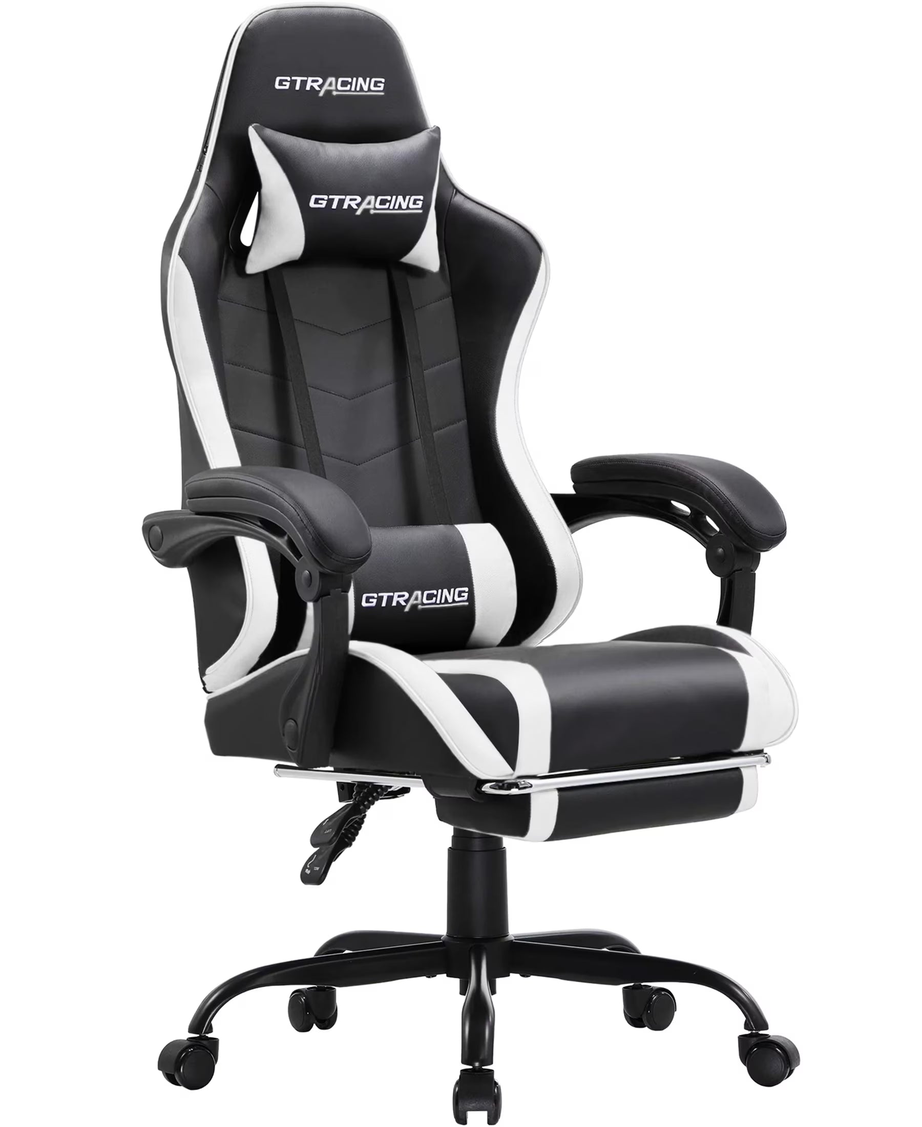 GTWD-200 Ergonomic Gaming Chair with Adjustable Pillows and Footrest , White