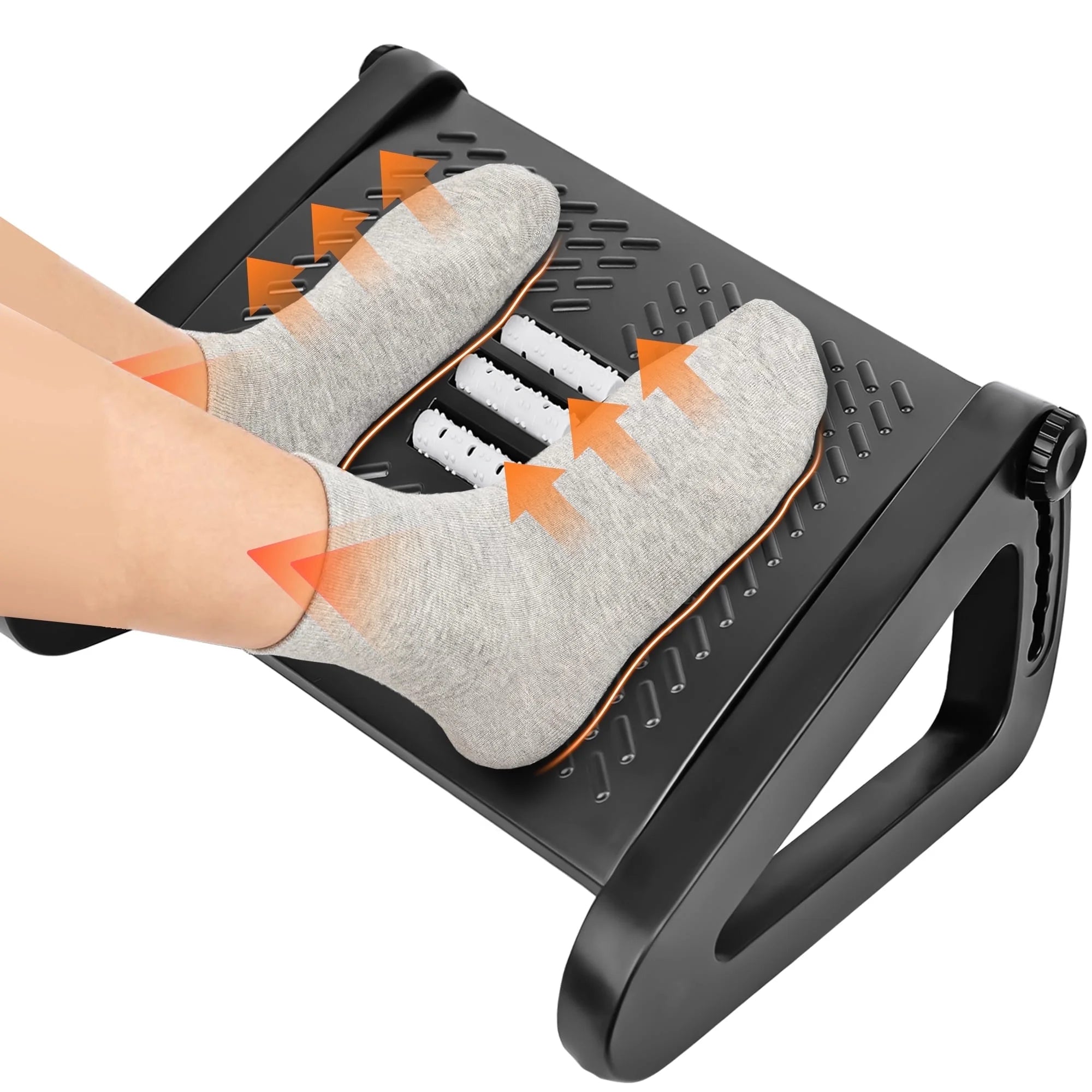 Adjustable Ergonomic Foot Rest under Desk with 6 Heights, Massage Surface & Rollers, Portable Foot Stool for Office, Home & Travel – Black