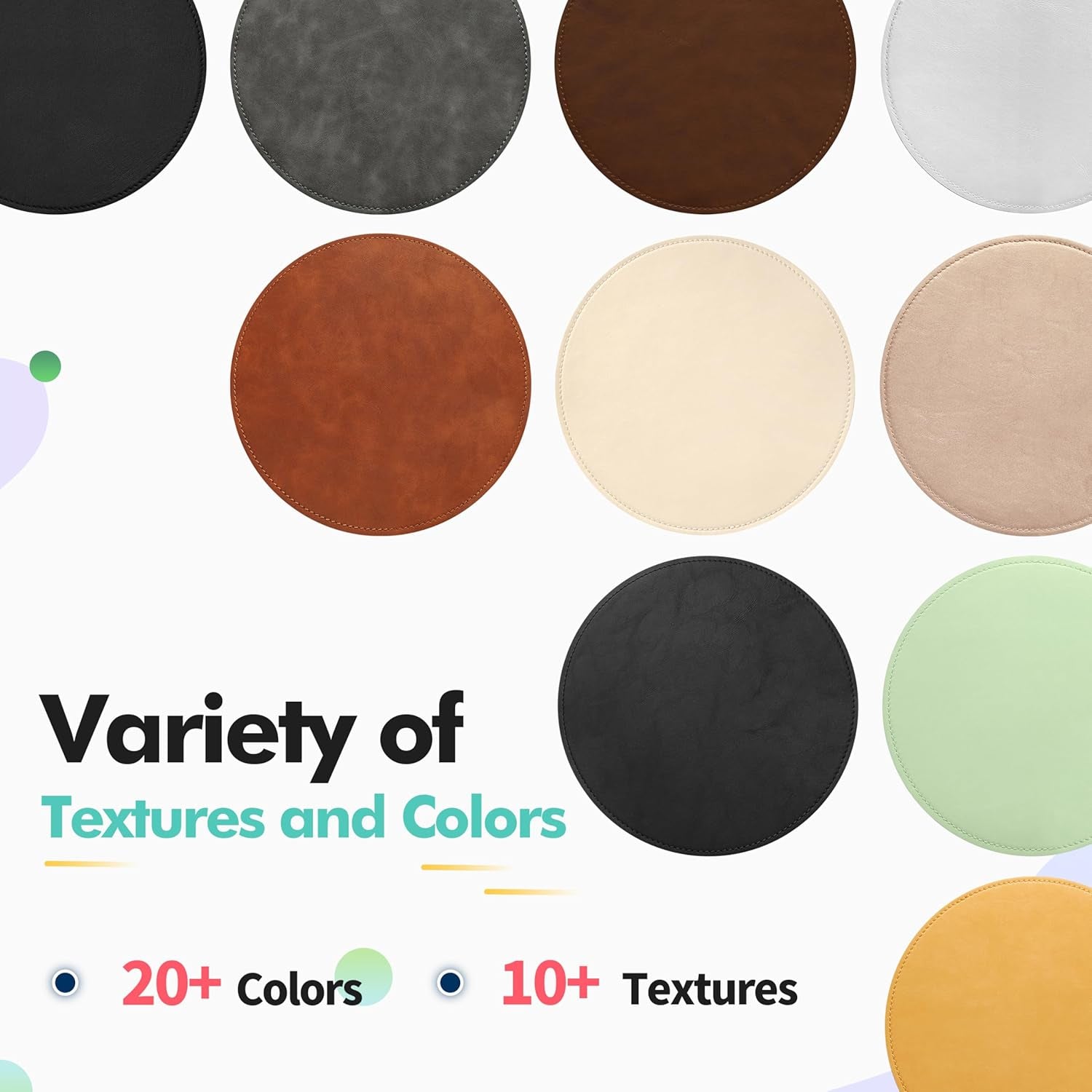 Mouse Pad,Round Mouse Pad,Pu Mouse Pad,Leather Mouse Pad with Stitched Edge Micro-Fiber Base with Non-Slip Waterproof,Mouse Pad for Computers,Laptop,9 X 9 Inch (Caramel Brown)