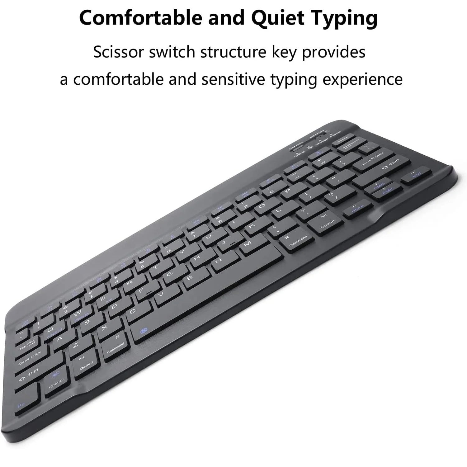 Ultra-Slim Rechargeable Bluetooth Keyboard Portable Compact Wireless Keyboard for Android Windows Samsung Galaxy Tab Tablet Smartphone Cell Phone Ios Iphone Ipad,(Black)