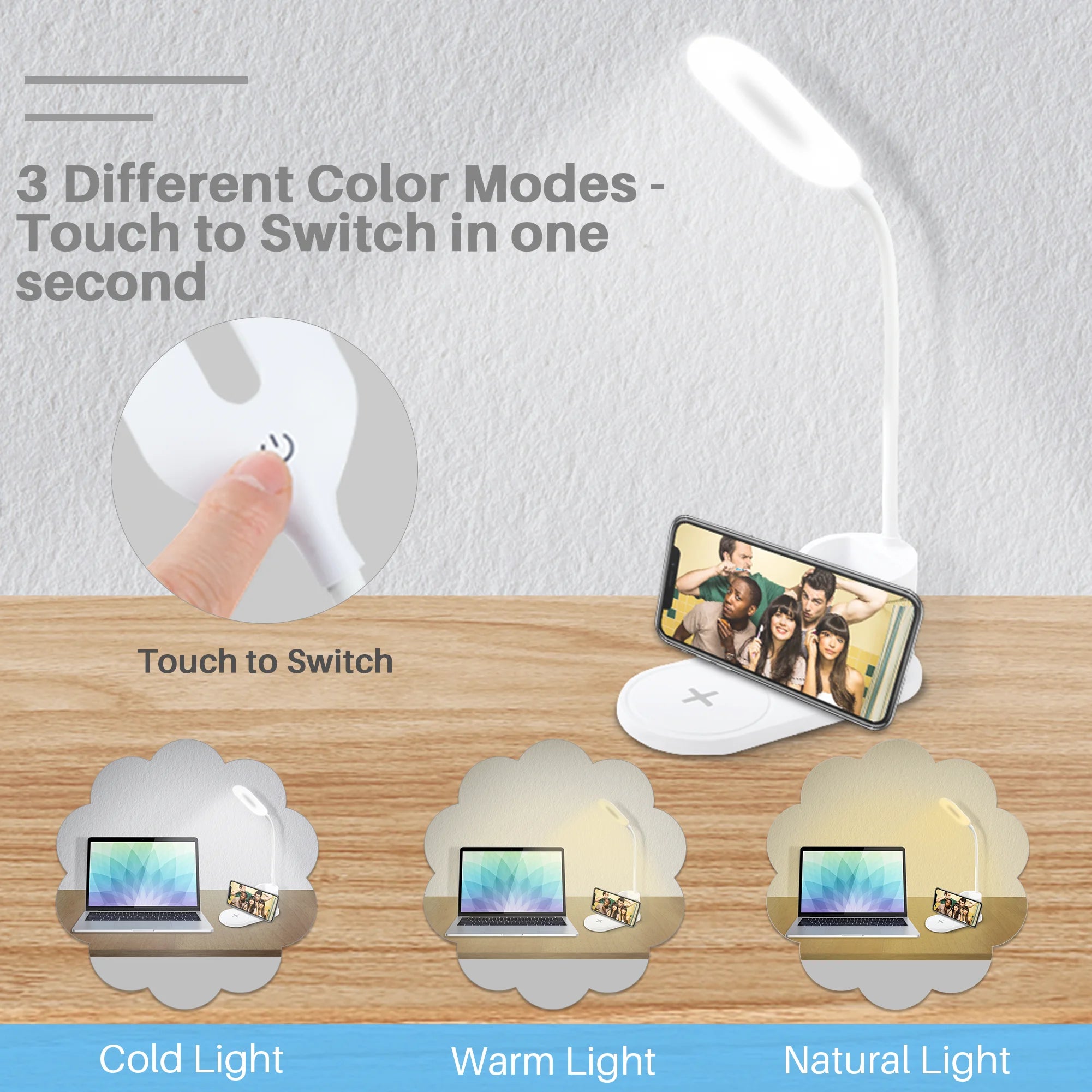 Led Desk Lamp for an Office in Home with Pen Holder and Wireless Charger- 3 Modes Dimmable LED Table Lamp with Flexible Gooseneck