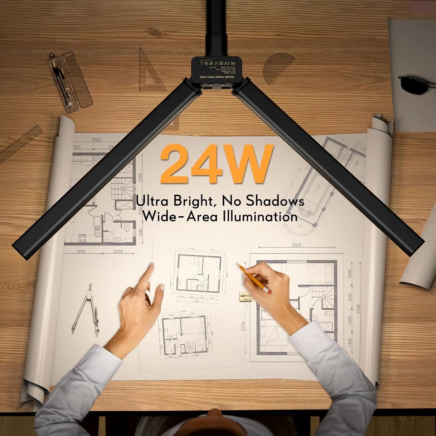 LED Desk Lamp for Home Office, 24W Ultra Wide Double Head Architect Desk Lamp with 25 Lighting Modes, 30.7'' Adjustable Gooseneck Monitor Light for Work Office, Gray