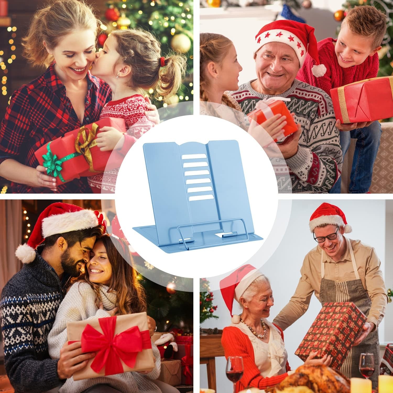 Desk Book Stand Metal Reading Rest Book Holder Adjustable Cookbook Documents Holder Bookstands for Recipes Textbook Music Books Christmas Gift for Age 3,4,5,6,7,8,9,10+ Boys Girls (Light Blue)