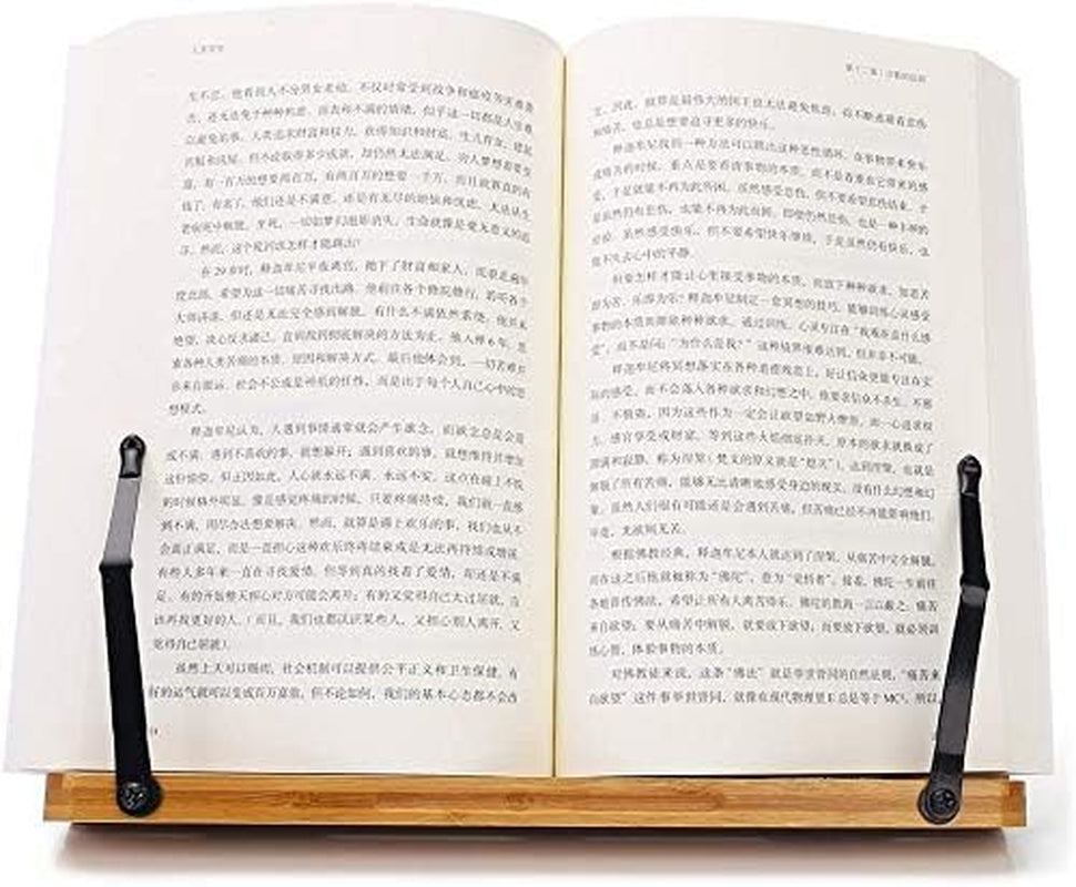 Bamboo Book Stand Reading Rest Holder Cookbook Cook Stand/Foldable Tablet PC Textbook/Music Document Stand/Desk Bookrest with Retro Hollow Elegant Pattern