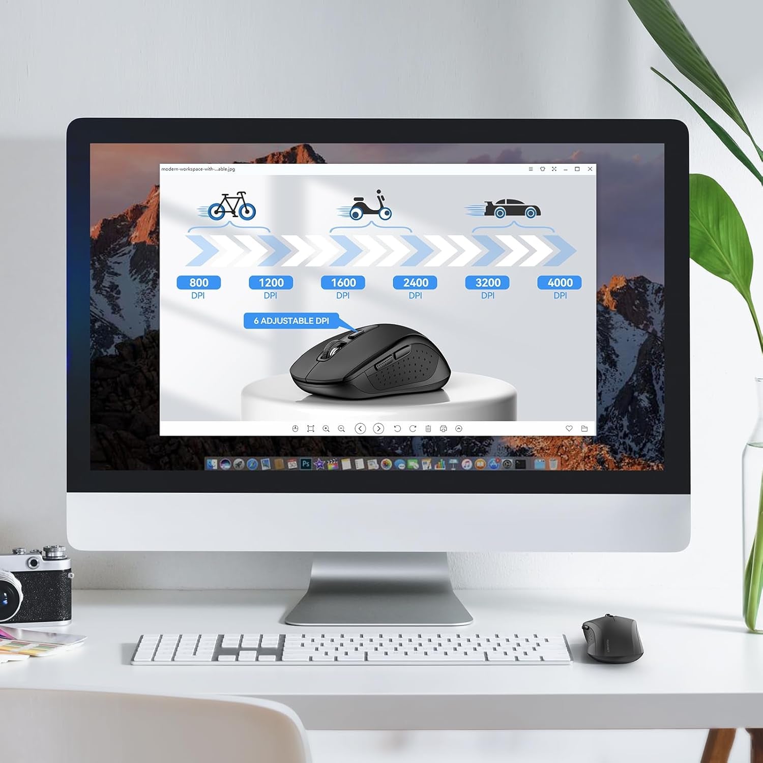 Bluetooth Mouse, 2-In-1(Bt 5.0/3.0+2.4Ghz) 4000DPI Wireless Mice with USB Connect Available for Laptop Computer, Portable PC Mouse Bluetooth for Mac (USB-A+BT Wireless Connect, Black)