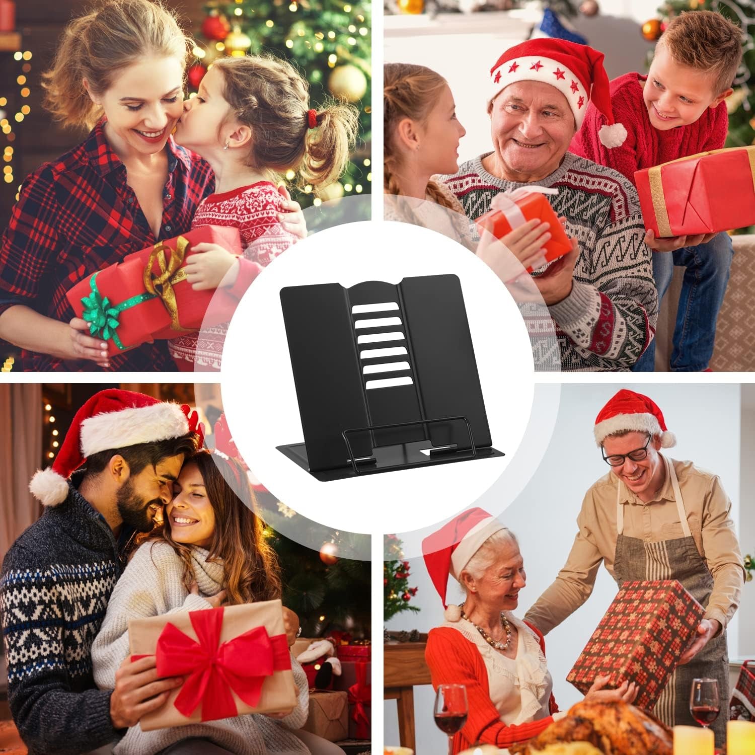 1PC Desk Book Stand Metal Reading Rest Book Holder Adjustable Cookbook Documents Holder Portable Sturdy Bookstands for Recipes Textbooks Tablet Music Books with Page Clips (Black)