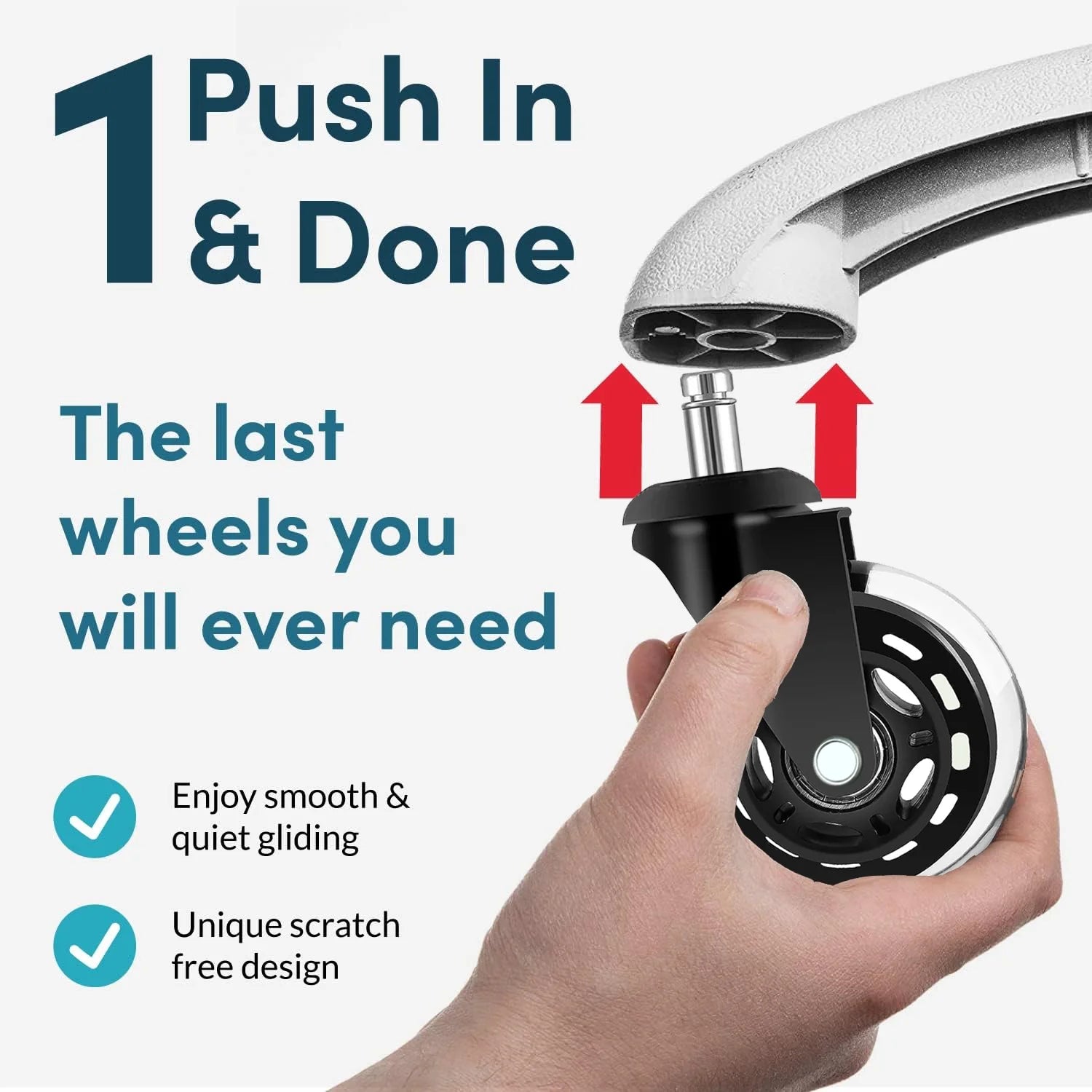 Office Chair Caster Set of 5, , 3" Chair Casters Replacement, Bear 500LBS, Clear Polyamide