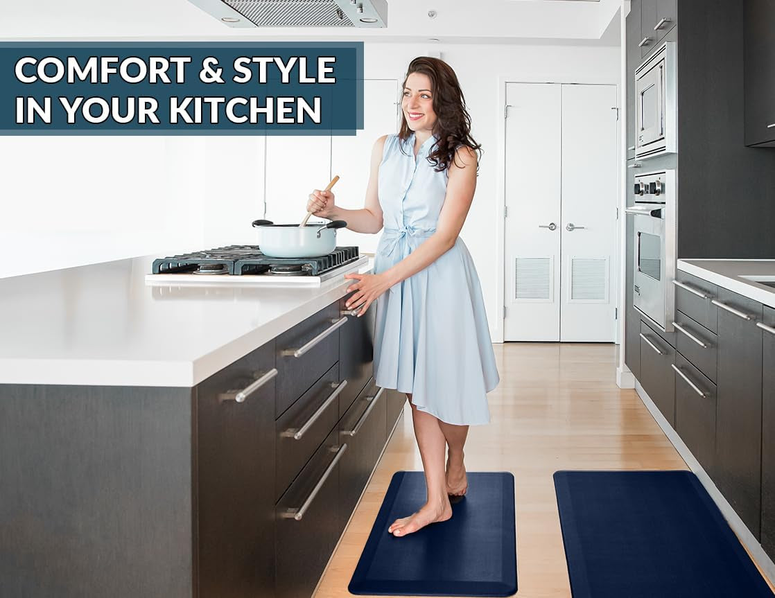 anti Fatigue Floor Mat – 3/4 Inch Thick Kitchen Mats for Floor, Standing Desk Mat, Kitchen Rug – Comfort at Home, Office – Durable – Stain Resistant – Non-Slip Bottom (24" X 70", Navy)