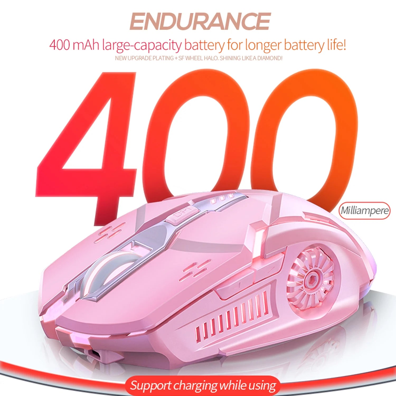 Rechargeable Wireless Gaming Mouse,2.4G LED Optical Silent Wireless Computer Mouse with 7 LED Light,4 Adjustable DPI 1200/1600/2400/3200,Ergonomic Design Wireless Mouse for Laptop(Silver)