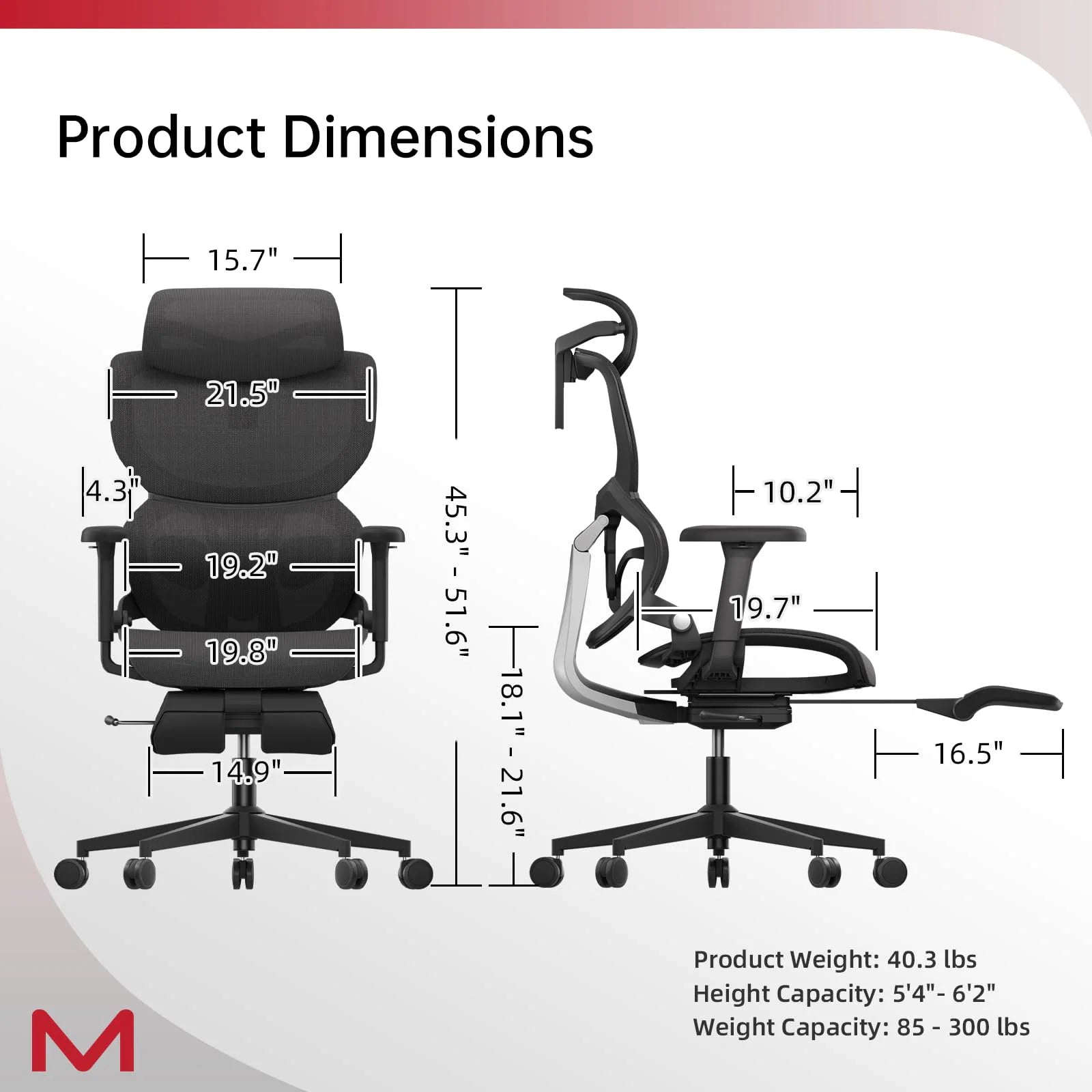 Ergonomic Office Chair with Footrest Home Office Chair with Soft Rubber Lumbar Support Tilt Mesh Computer Chair