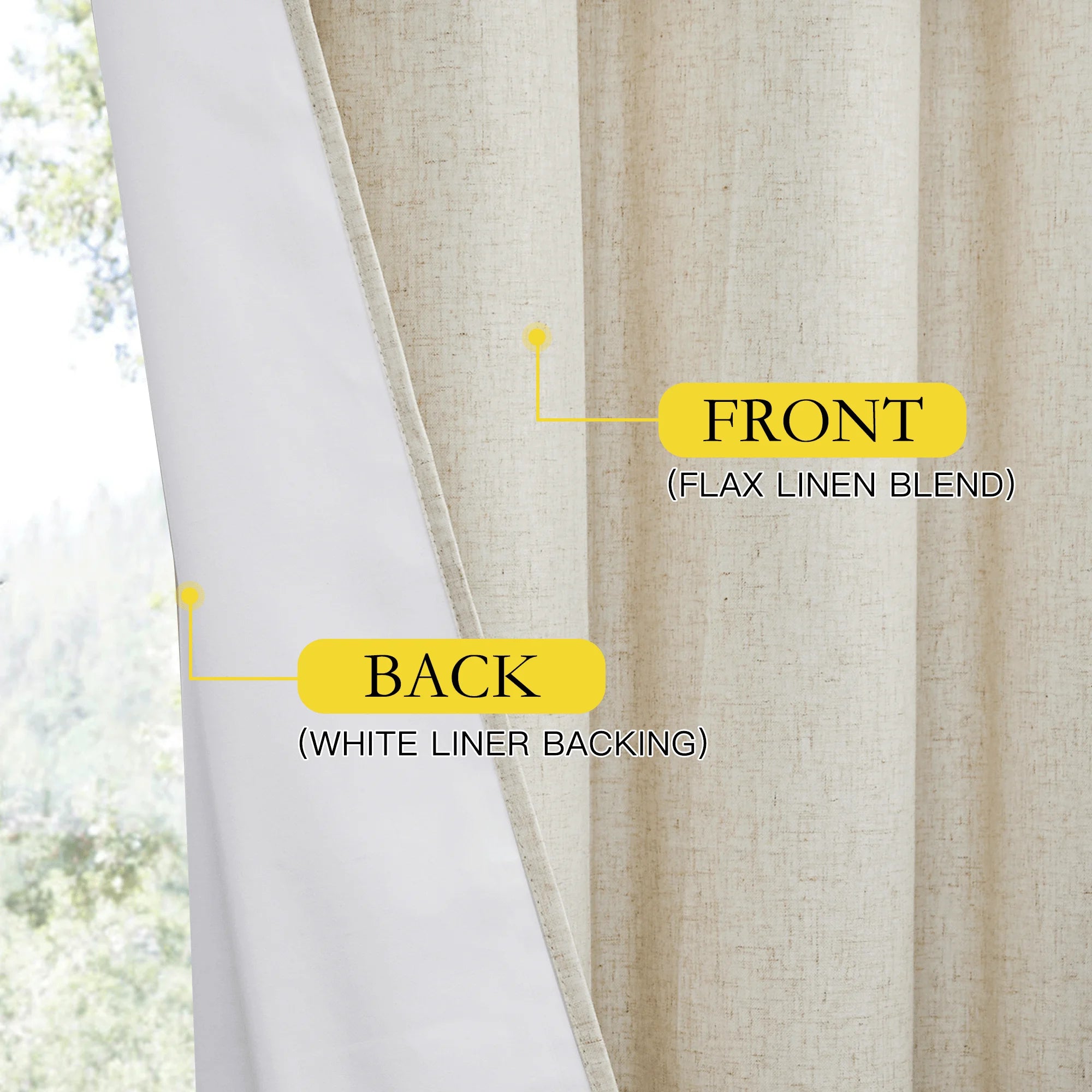 Natural Linen Blackout Curtains 102 Inches Length 2 Panels for Home Office, 52" Wide, Room Darkening Curtains Linen Textured Thermal Insulated Window Drapes for Bedroom