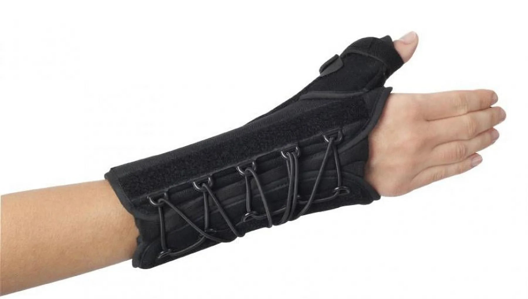 Quick-Fit W.T.O. Wrist Brace with Thumb Spica, Left Hand, Black, One Size Fits Most, 1 Count