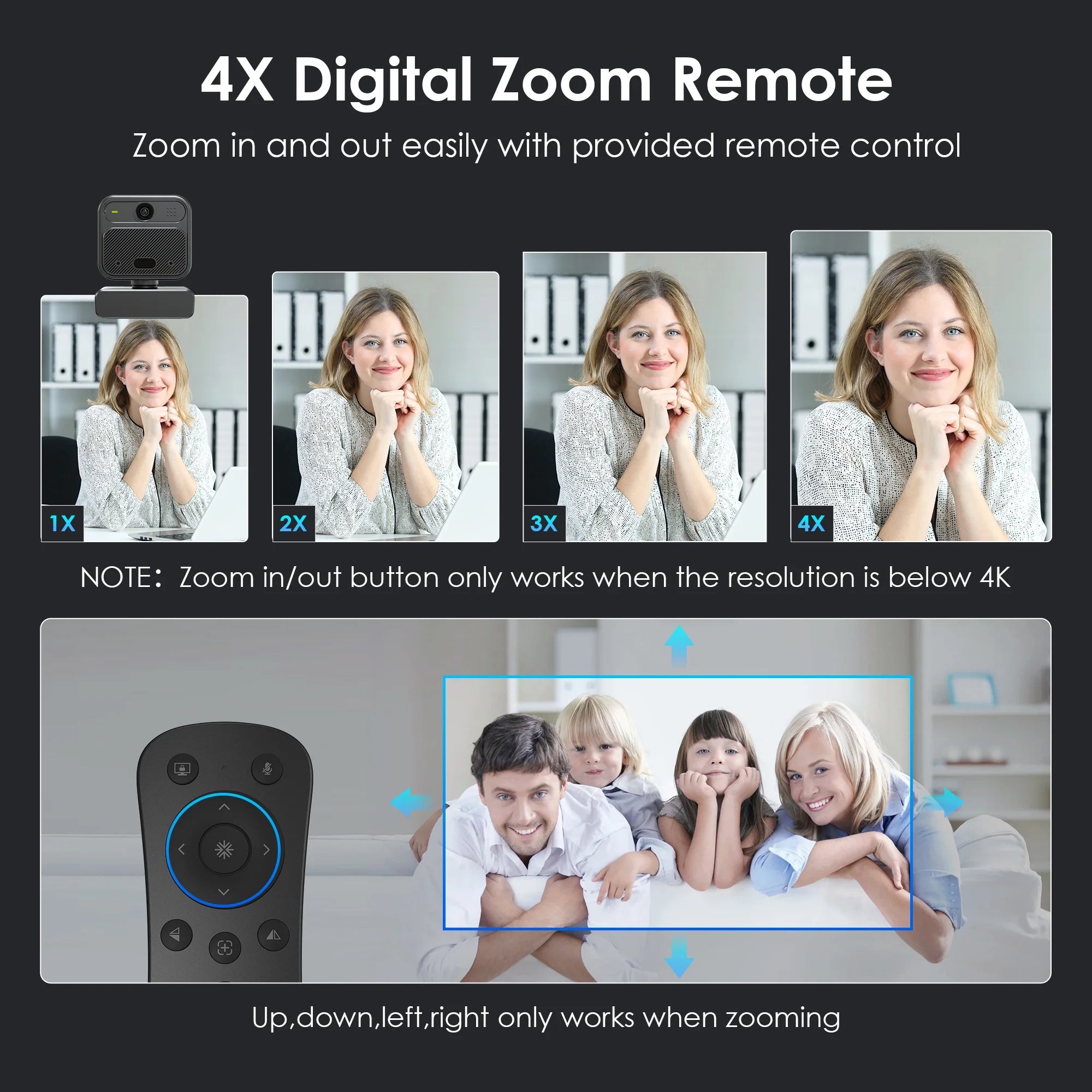4K EPTZ Webcam with Dual Microphones, Zoom Remote, Precisefocus, USB for PC, Laptop, Switch 2, Conference, Video Streaming