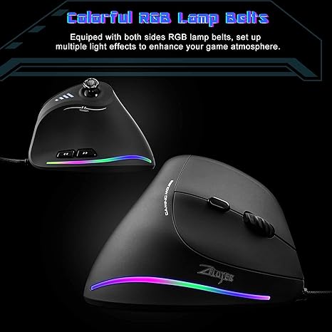 TRELC Gaming Mouse with 5D Rocker - Ergonomic Vertical Wired Mouse with 10000 DPI & 11 Programmable Buttons for PC/Laptop/E-Sports (Black)