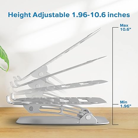 WONNIE Laptop Stand for Desk - Ergonomic Aluminum Riser with Heat-Vent for 10"-17" Notebooks (Silver)