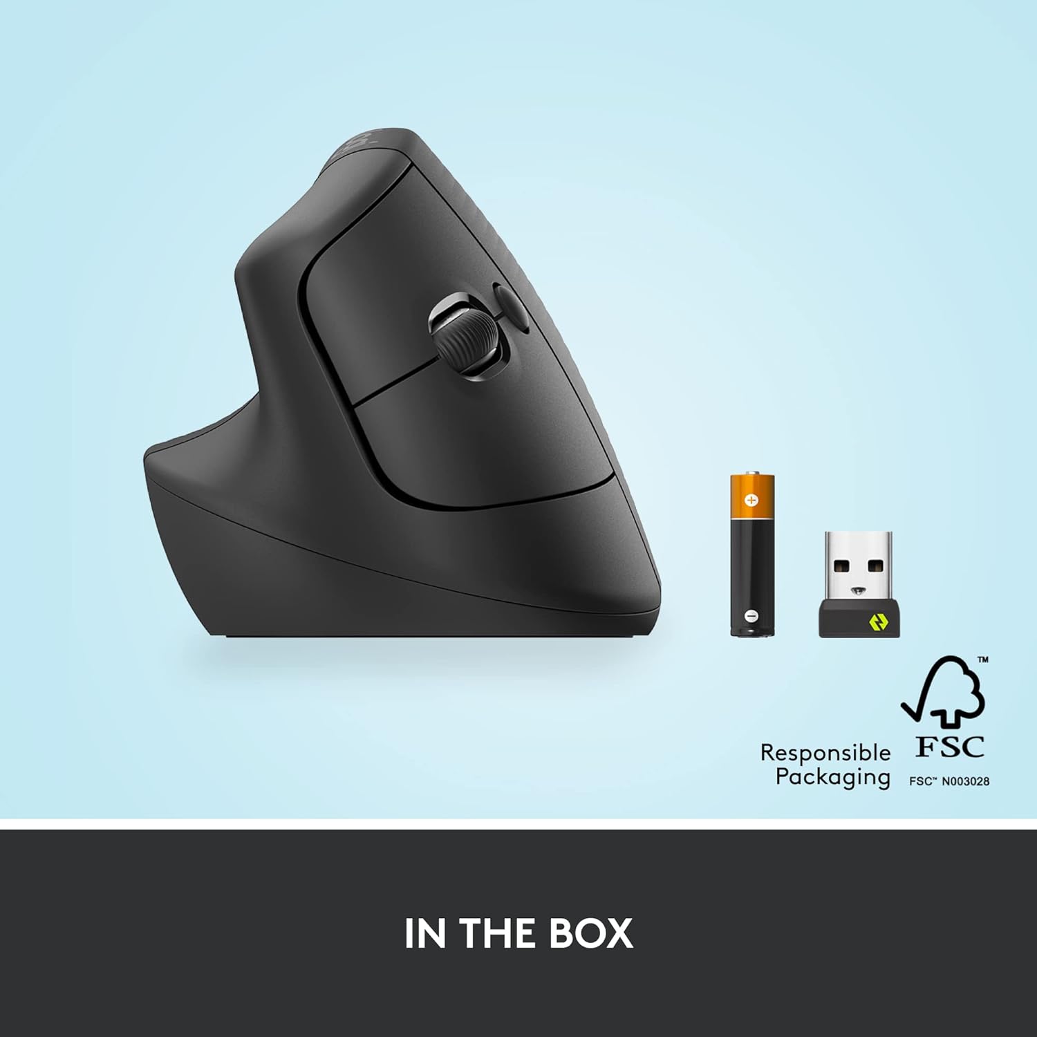 Logitech Lift Vertical Ergonomic Mouse, Wireless Bluetooth or USB Receiver, Quiet Clicks, 4 Buttons, Left Hand Wireless Mouse, Windows/macOS/iPadOS, Laptop, PC