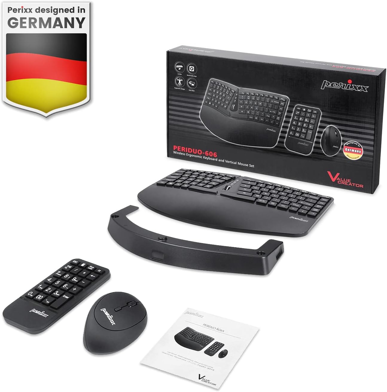 Perixx Wireless Ergonomic Keyboard, Vertical Mouse & Keypad Combo