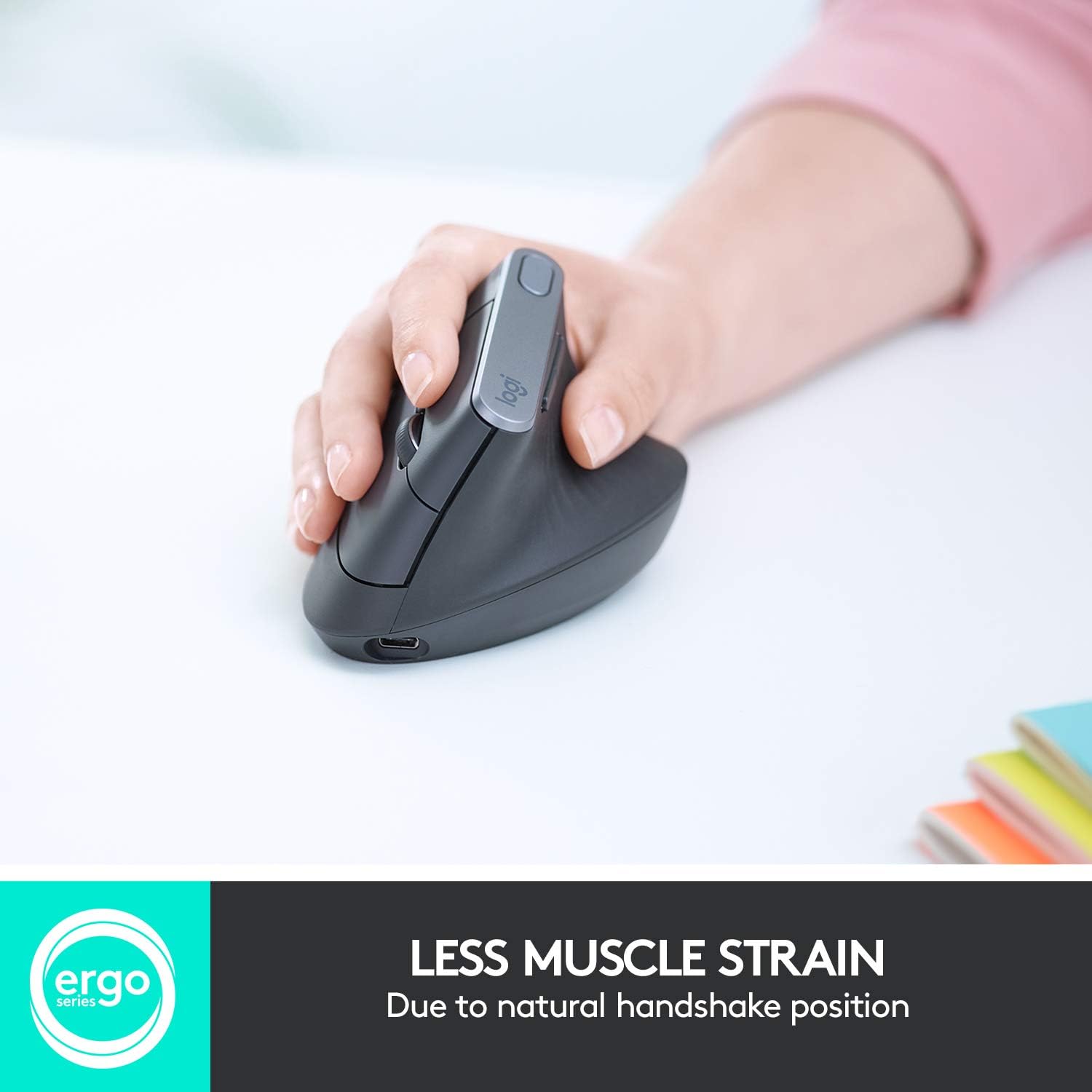 Logitech MX Vertical Wireless Mouse – Ergonomic Design Reduces Muscle Strain, Move Content Between 3 Windows and Apple Computers, Rechargeable,