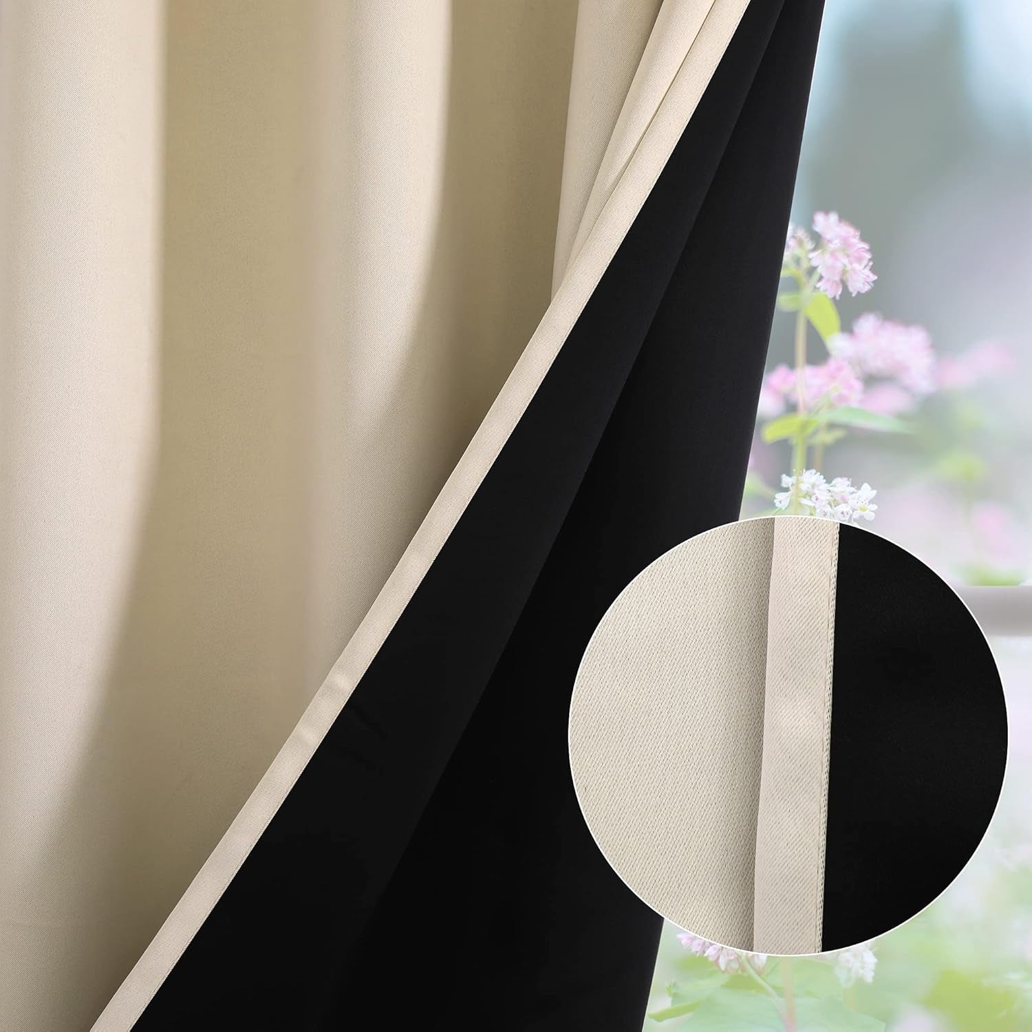 Cream Blackout Curtains for Bedroom Living Room Window, Black Out Thermal Curtains & Drapes, Grommet Solid Thermal Insulated Soundproof Curtains, 2 Panels 52X108