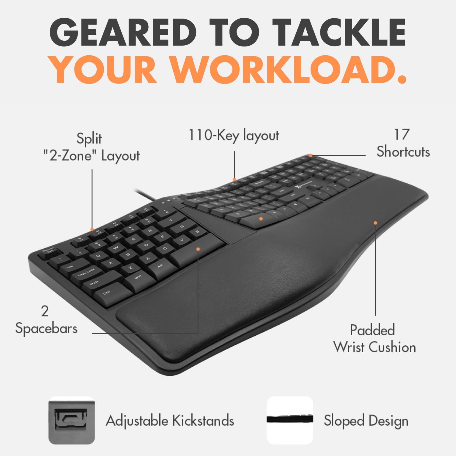 X9 Wired Ergonomic Split Keyboard with Cushioned Wrist Rest