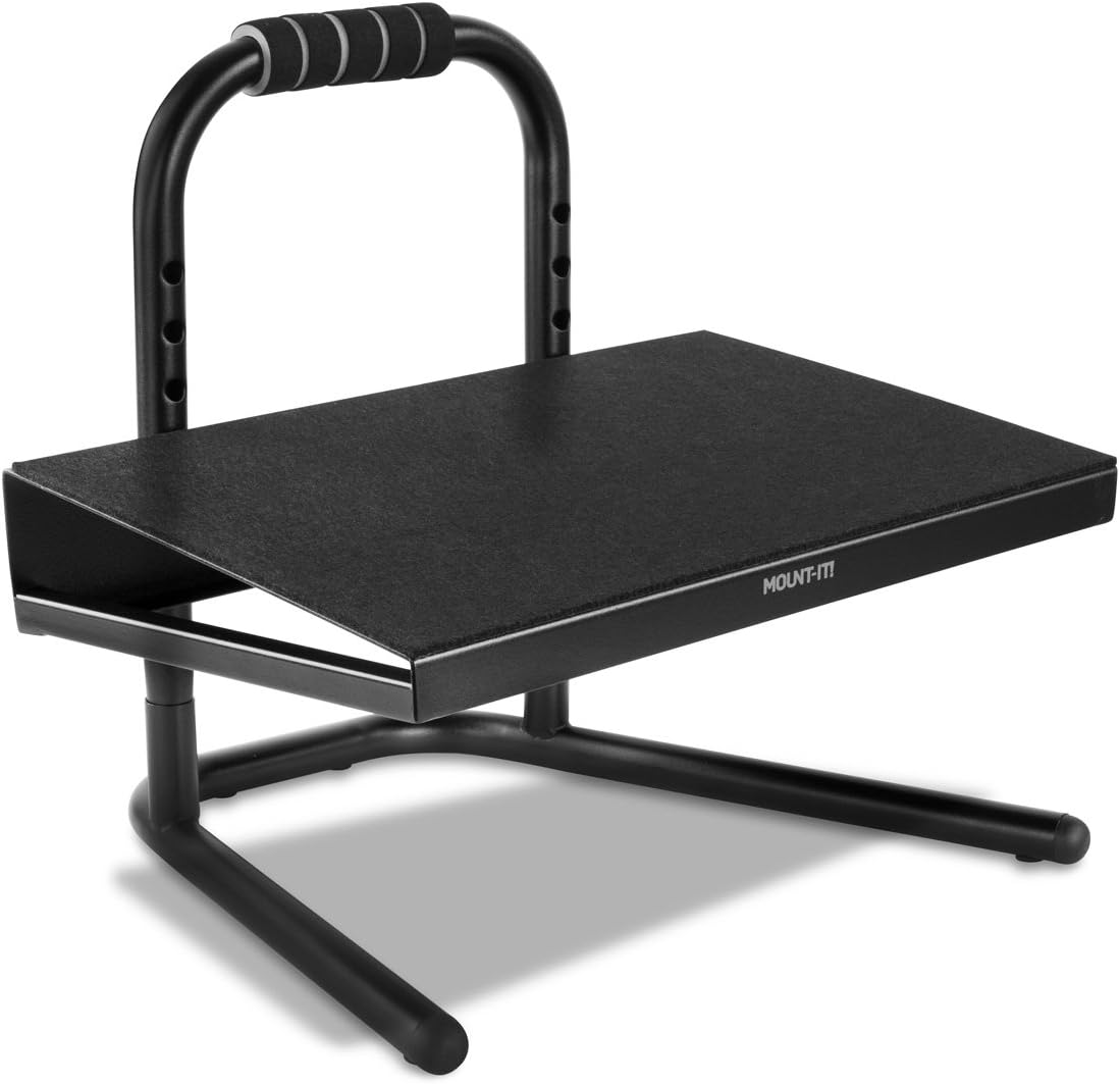 Mount-It! Height Adjustable Foot Rest for Standing and Sitting, Freestanding Under The Desk Footrest with Handle and Six Height Settings, Anti-Slip Padded Surface