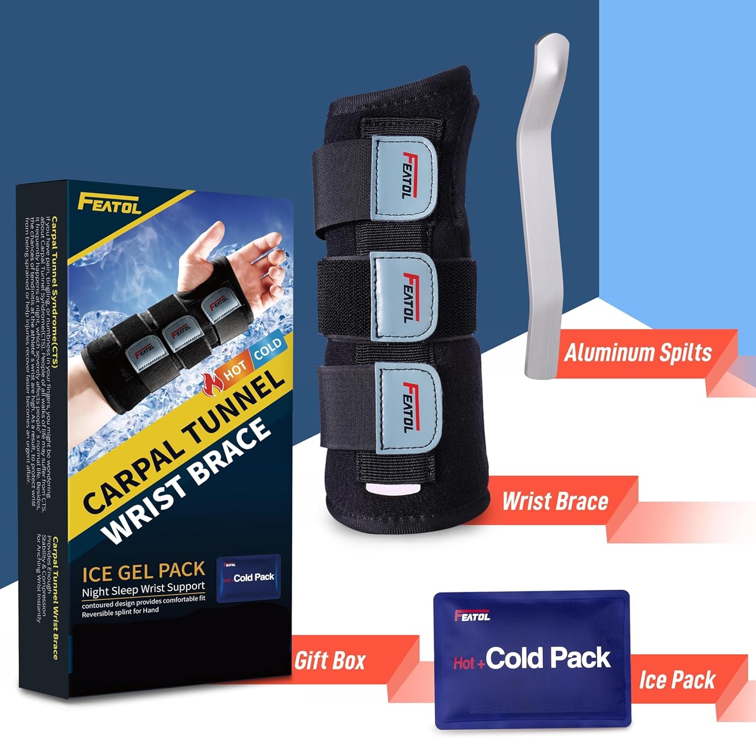 Wrist Brace Carpal Tunnel, Night Support Brace with Wrist Splint, Adjustable Straps, Hot/Ice Pack for Women and Men, Right Hand, Large/X-Large, Tendinitis, Arthritis, Pain Relief