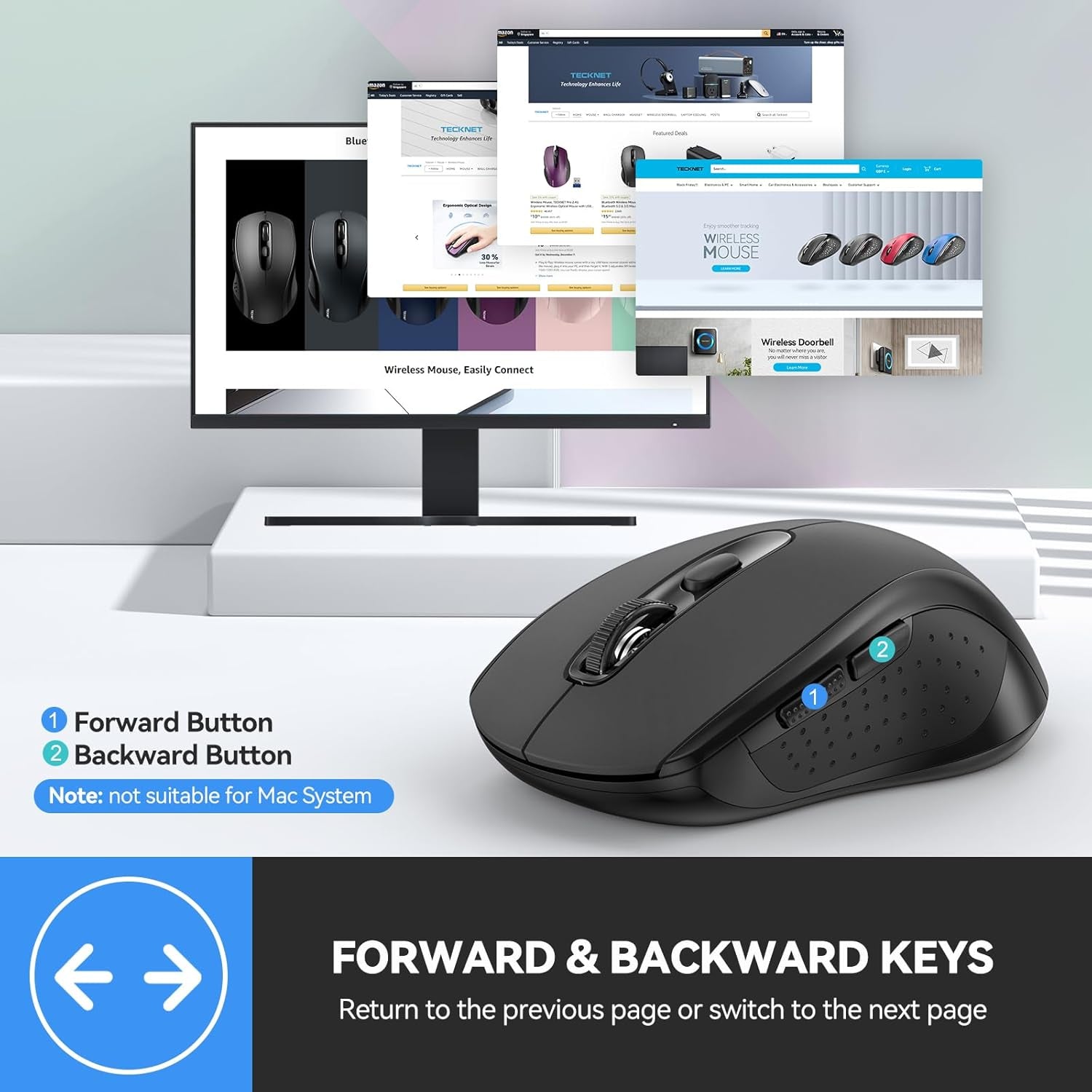 Bluetooth Mouse, 2-In-1(Bt 5.0/3.0+2.4Ghz) 4000DPI Wireless Mice with USB Connect Available for Laptop Computer, Portable PC Mouse Bluetooth for Mac (USB-A+BT Wireless Connect, Black)