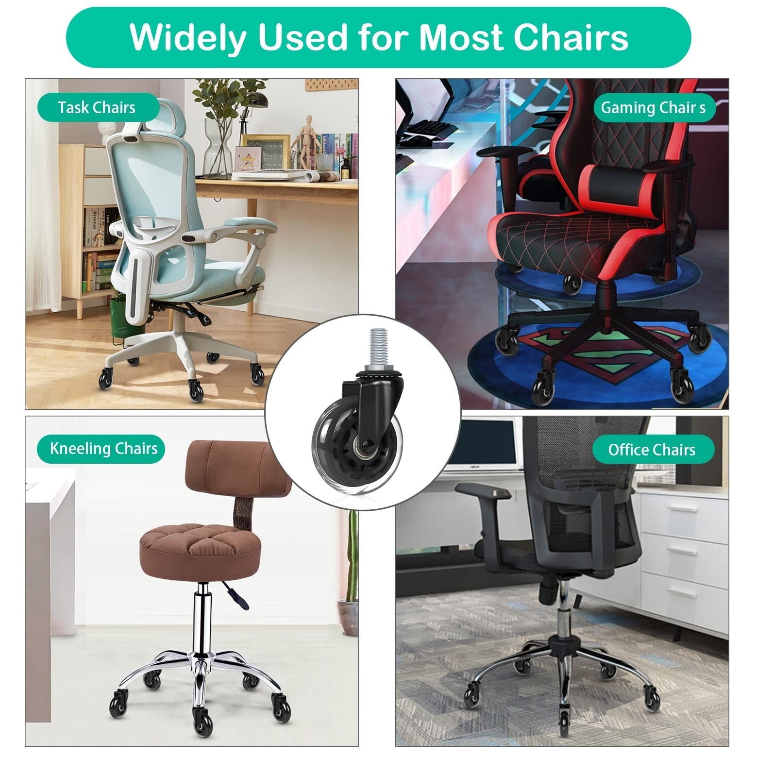 Hirate 5 Pack Office Chair Casters Wheel with 5/16"-18UNC Threaded Stem, 3" S...