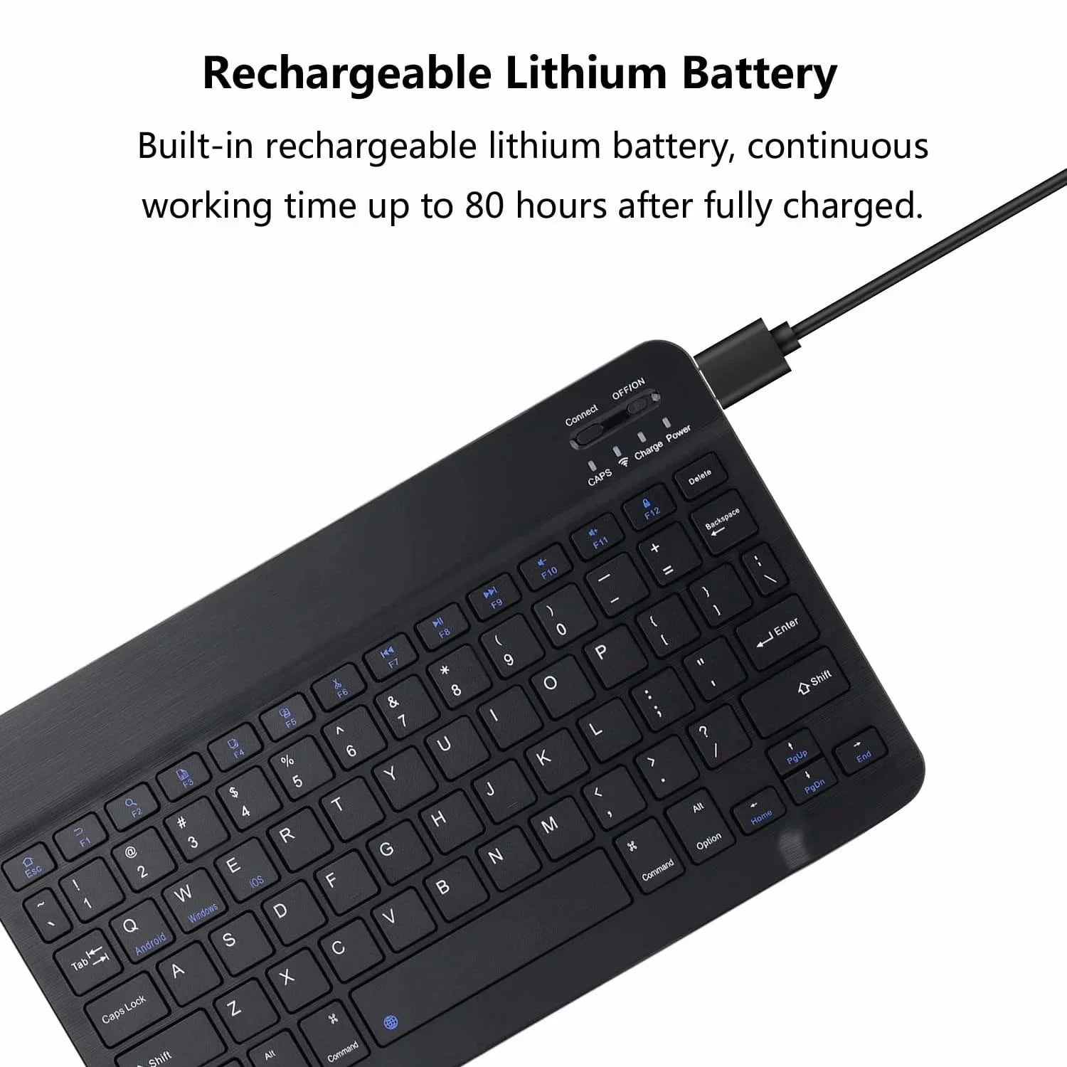 Ultra-Slim Rechargeable Bluetooth Keyboard Portable Compact Wireless Keyboard for Android Windows Samsung Galaxy Tab Tablet Smartphone Cell Phone Ios Iphone Ipad,(Black)
