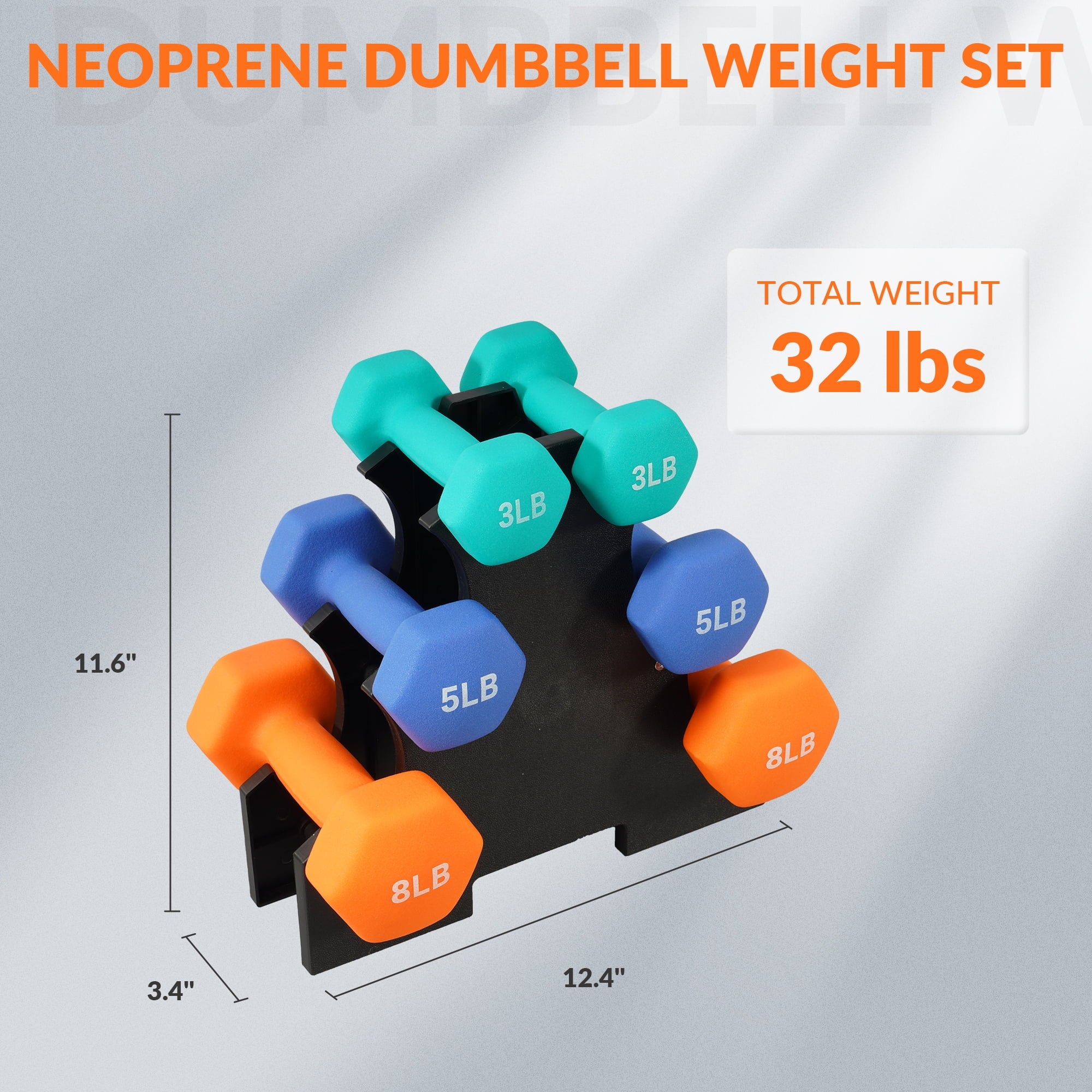 Dumbbell Set with Stand (3Lbs, 5Lbs, 8Lbs Set)