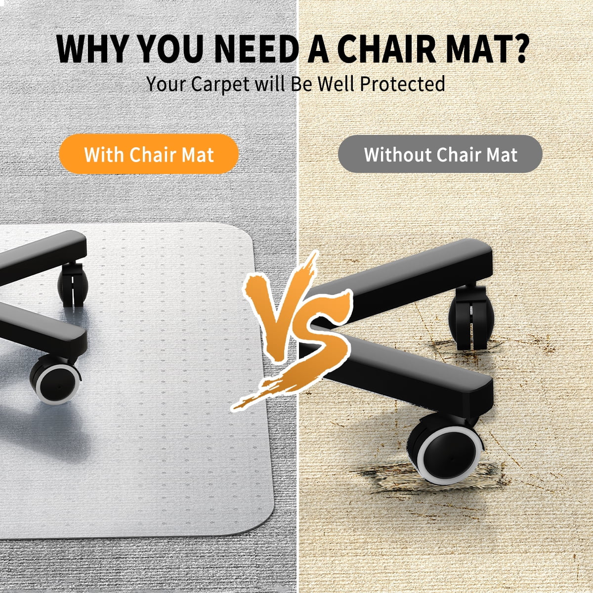 Office Chair Mat for Carpets, 46” X 60” Carpet Chair Mat, Slip Resistant Heavy Duty Carpet Protector for Work, Home, Gaming,With Studs