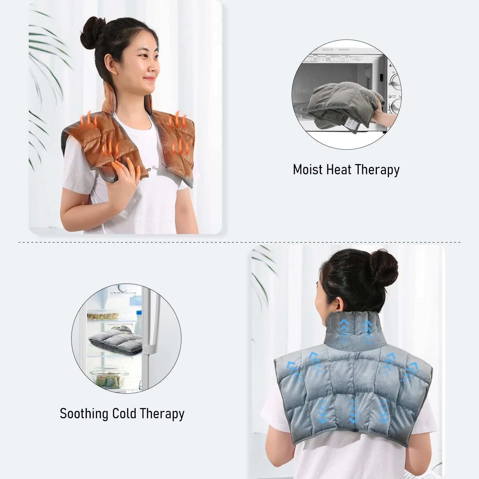 Microwave Heating Pad for Neck, Shoulders & Back with Herbal Aromatherapy, Hot & Cold Compress, Grey Gift for Mother, Wife, Daughter, Girl Friend