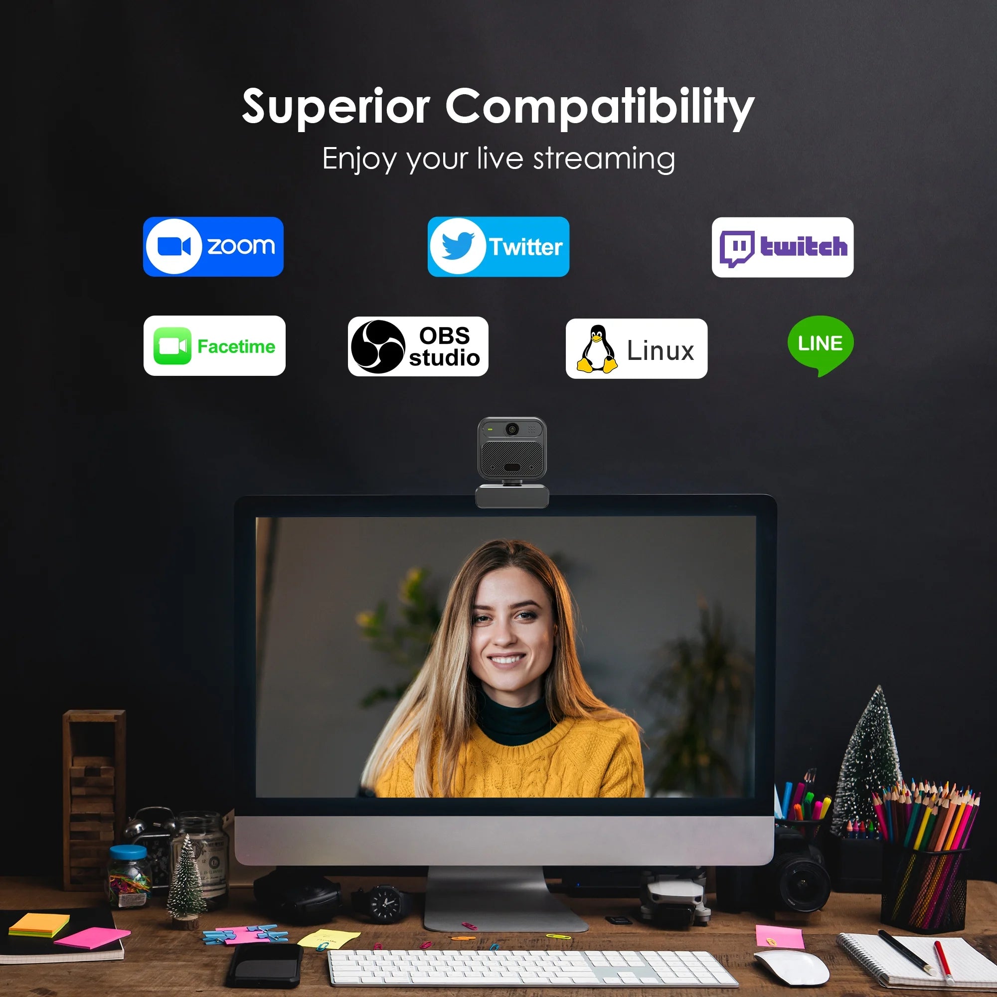 4K EPTZ Webcam with Dual Microphones, Zoom Remote, Precisefocus, USB for PC, Laptop, Switch 2, Conference, Video Streaming