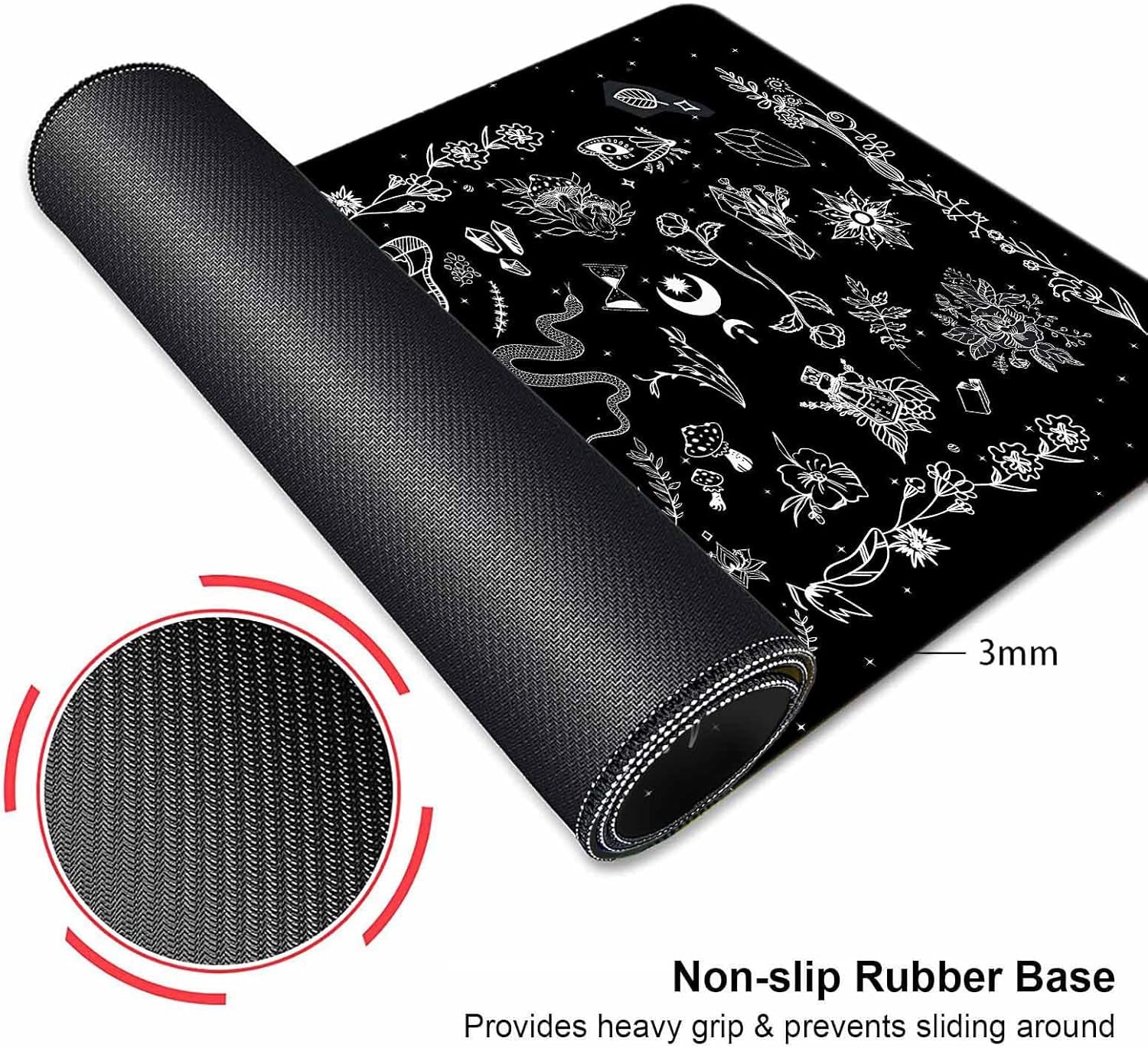 Goth Desk Mat, Black Occult Large Mouse Pad, Halloween Desk Decor, Witchy XXL Mousepad, Celestial Mushroom Gaming Mousepad, Office Accessories Gifts