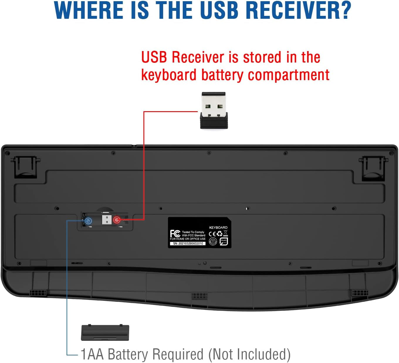 Wireless Keyboard, 2.4G Ergonomic Full Size Wireless Computer Keyboard with Wrist Rest for Windows, Mac OS Desktop/Laptop/Pc(Black)