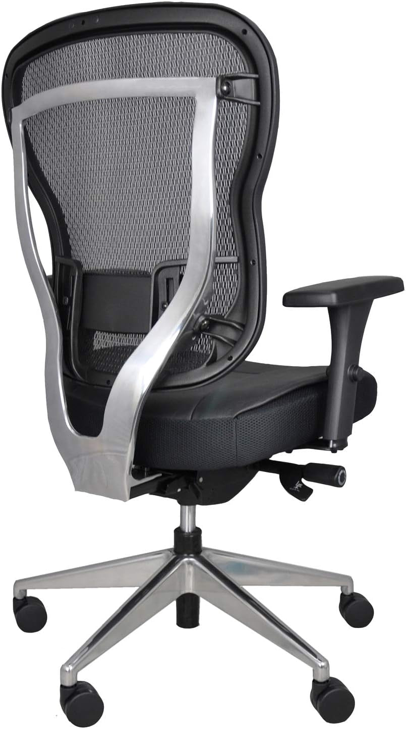 Aloria Series Office Chair Ergonomic Executive Computer Chair, Genuine Leather Seat Cushion, Mesh Back, Adjustable Lumbar Support Swivel and Tilt High-Back (Black)