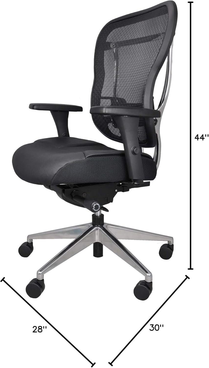 Aloria Series Office Chair Ergonomic Executive Computer Chair, Genuine Leather Seat Cushion, Mesh Back, Adjustable Lumbar Support Swivel and Tilt High-Back (Black)