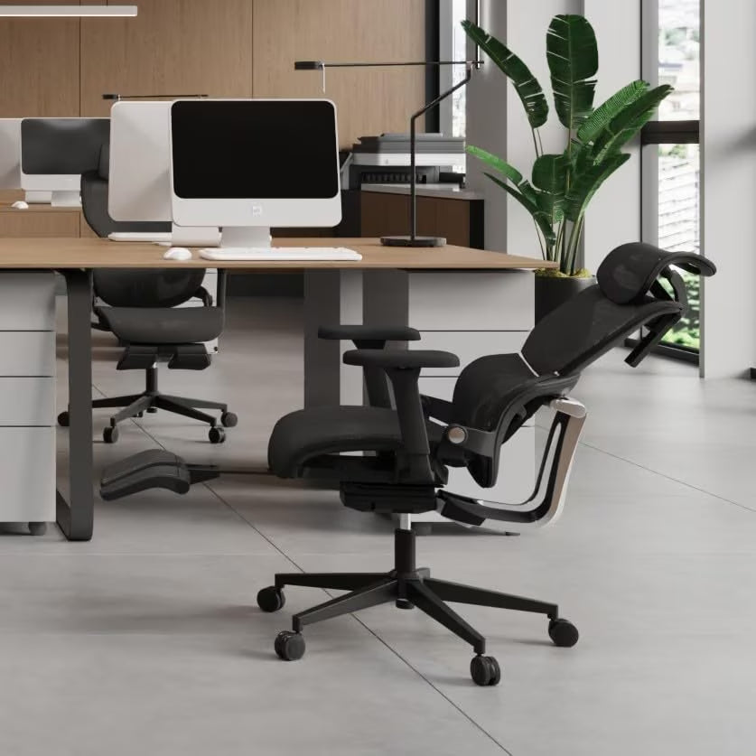 Ergonomic Office Chair with Footrest Home Office Chair with Soft Rubber Lumbar Support Tilt Mesh Computer Chair