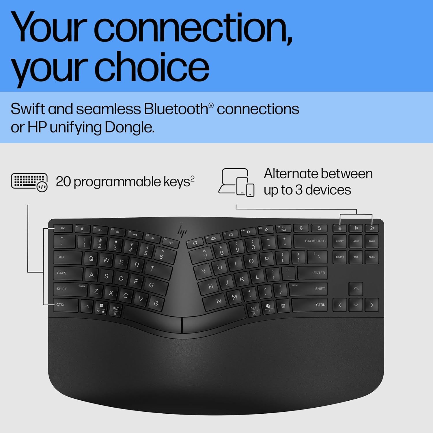 HP 960 Ergonomic Wireless Keyboard with Detached Keypad