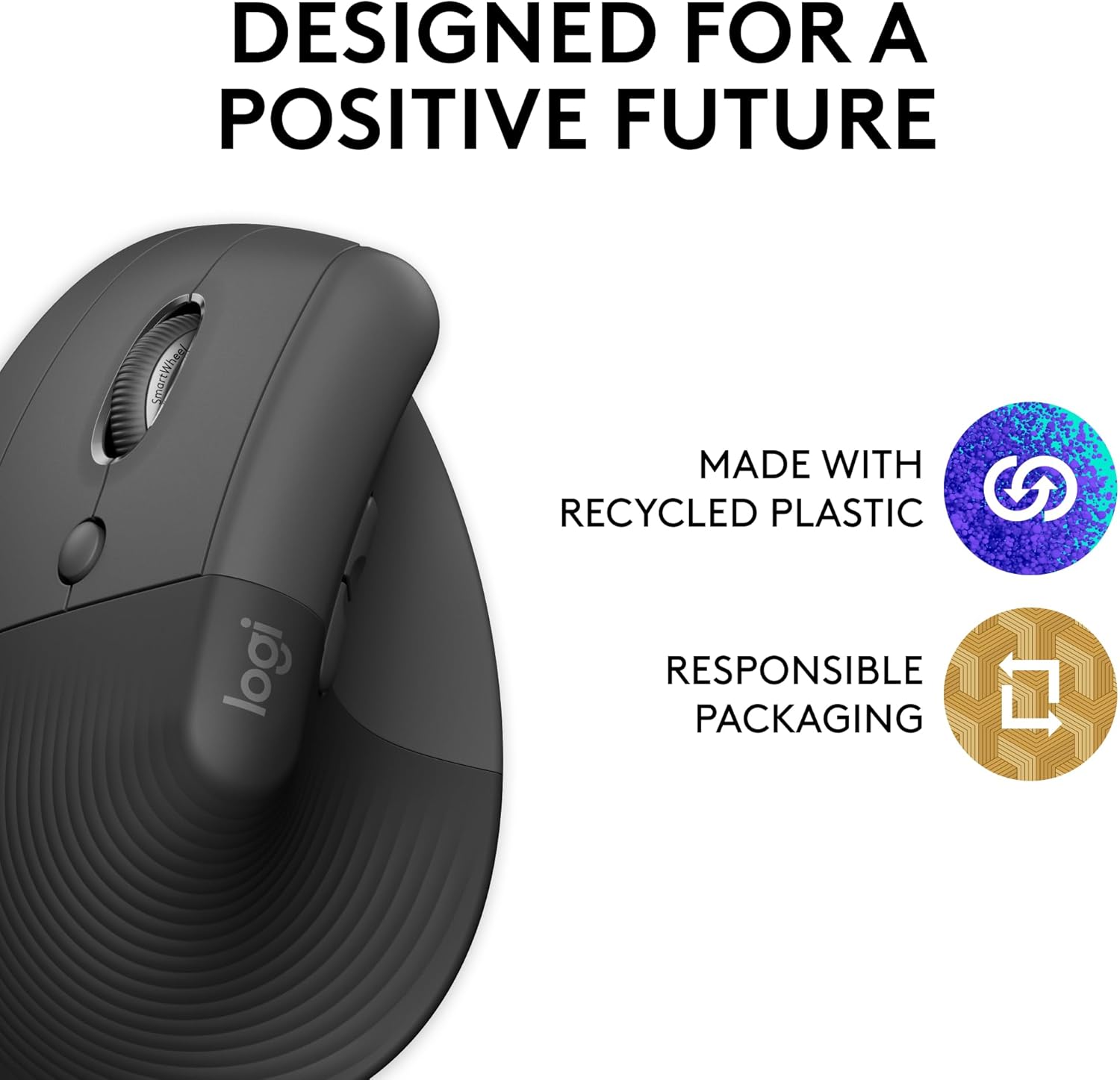 Logitech Lift Vertical Ergonomic Mouse, Wireless Bluetooth or USB Receiver, Quiet Clicks, 4 Buttons, Left Hand Wireless Mouse, Windows/macOS/iPadOS, Laptop, PC
