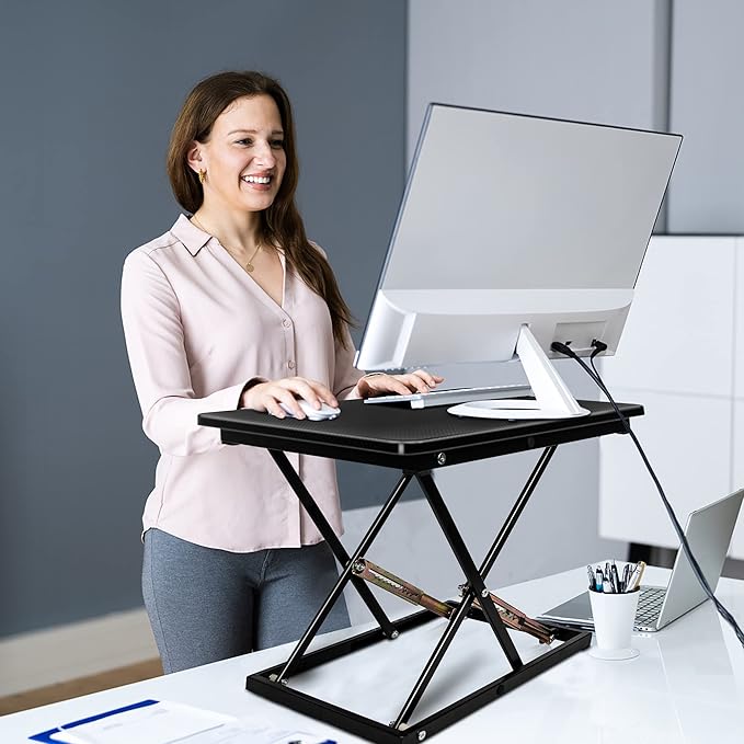 Standing Desk Converter, Height Adjustable Sit Stand Desk Converter, Fully Assembled Monitor Desk Riser for Standing or Sitting, Black, Pattern