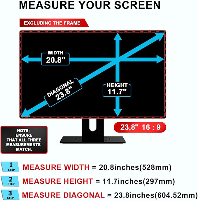23.8 Inch Computer Privacy Screen Filter - Suitable for 16:9 Aspect Ratio Widescreen Monitor - Blue Light Filter - Anti-Glare & Anti-Scratch Protector Film (23.8" Widescreen (16:9))