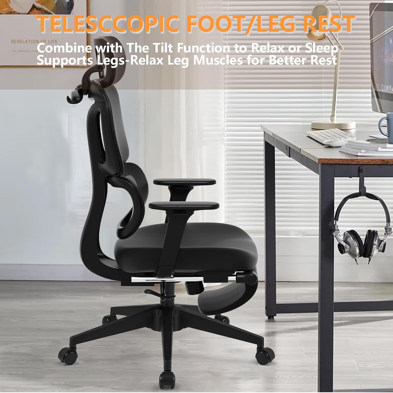 FLEXISPOT ErgoX-S Big and Tall Mesh Office Chair, Computer Desk Chair Adjustable Swivel with Footrest Lumbar Support Headrest and 360°Rotation for Home Office