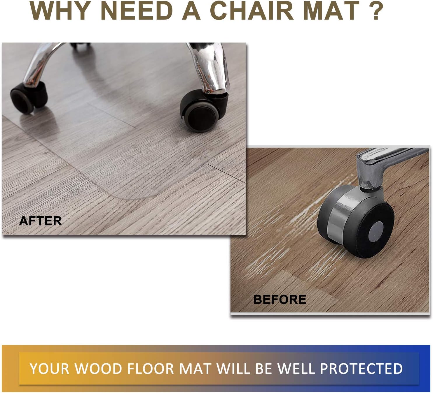 48" x 30" Office Chair Mat for Hardwood Floor - Clear Vinyl Desk Chair Protector with Easy Glide, Flat Without Curling for Home & Office